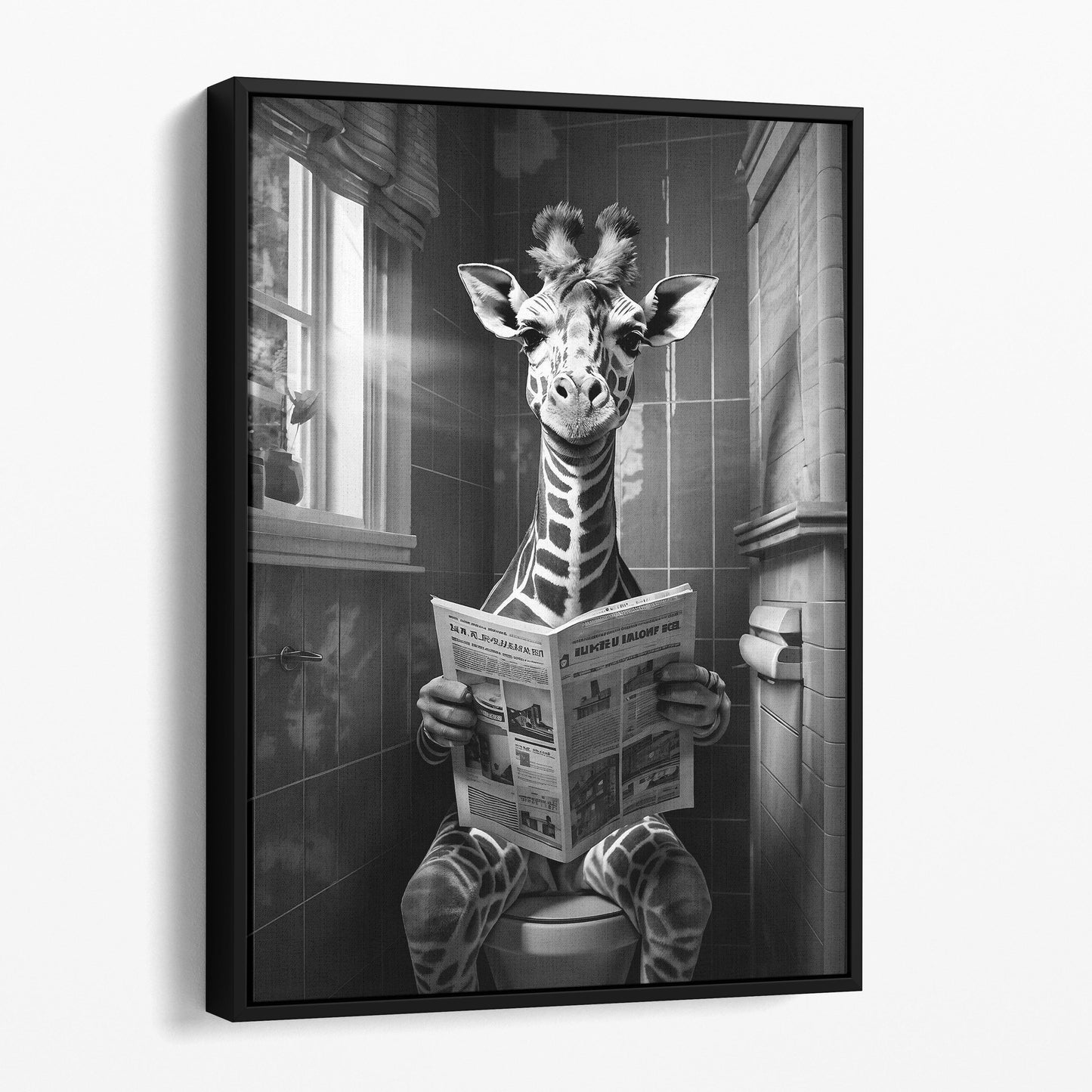 Giraffe On Toilet Reading Newspaper