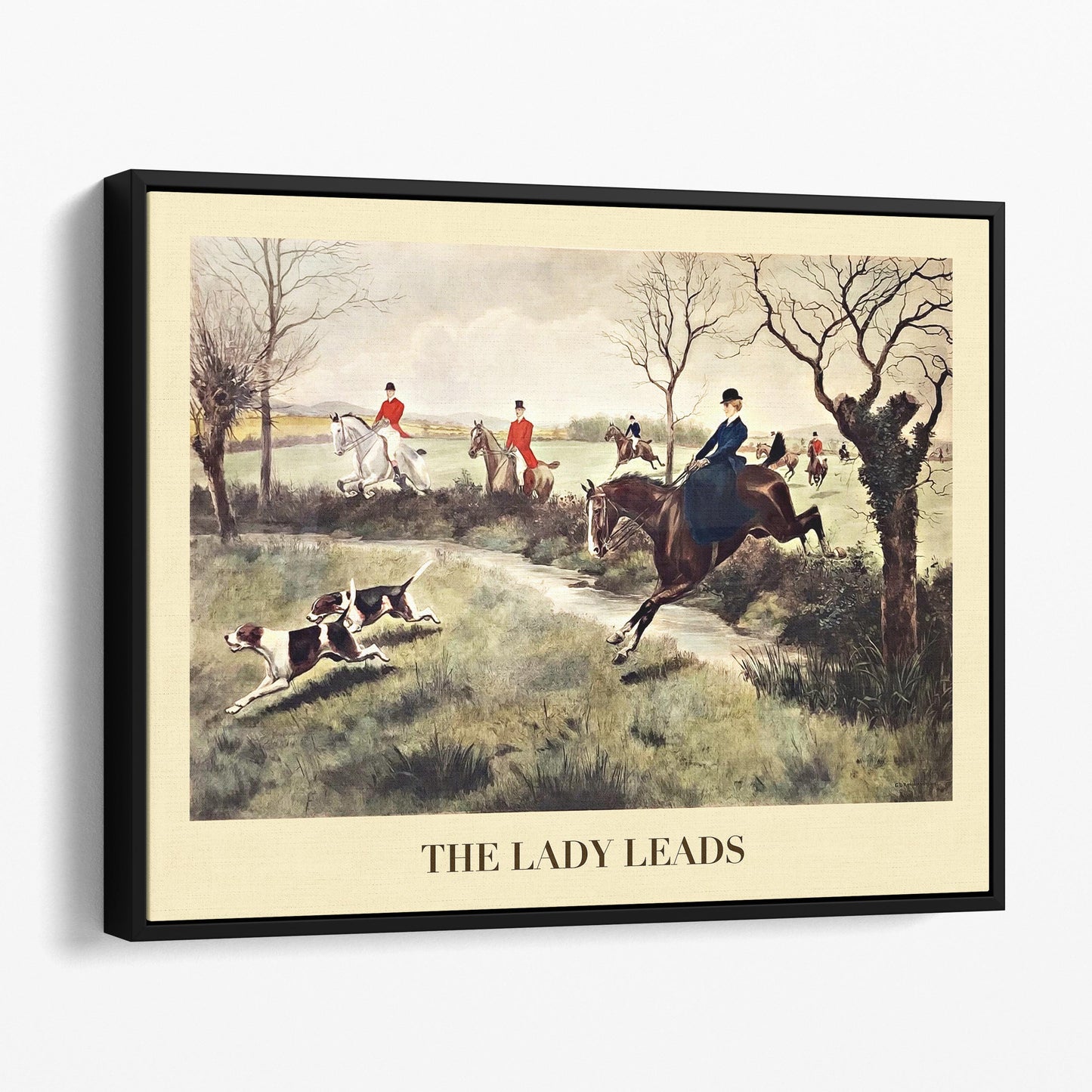 The Lady Leads - Woman Jumping On Horse Fox Hunting With Hounds