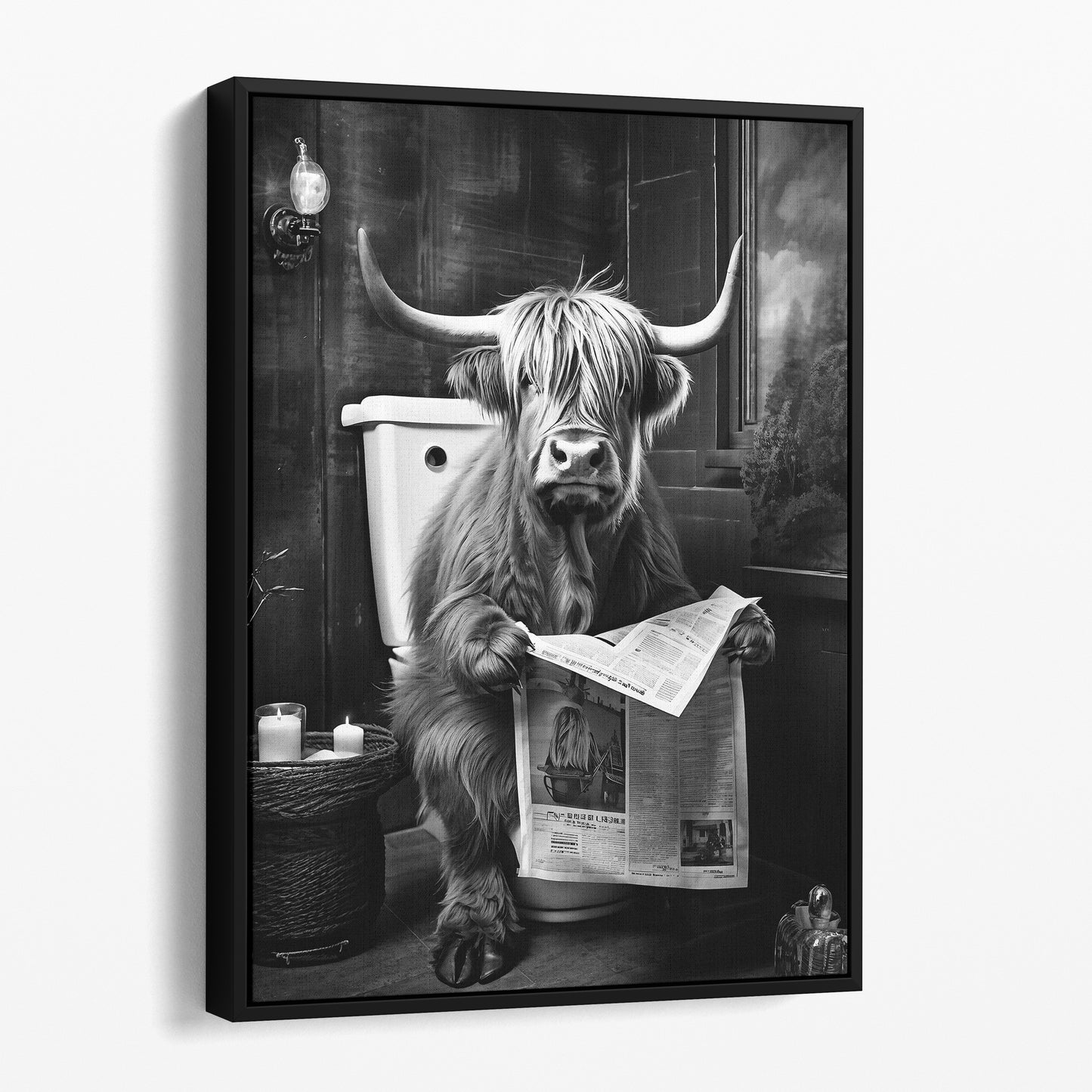 Highland Cow Reading Newspaper On The Toilet