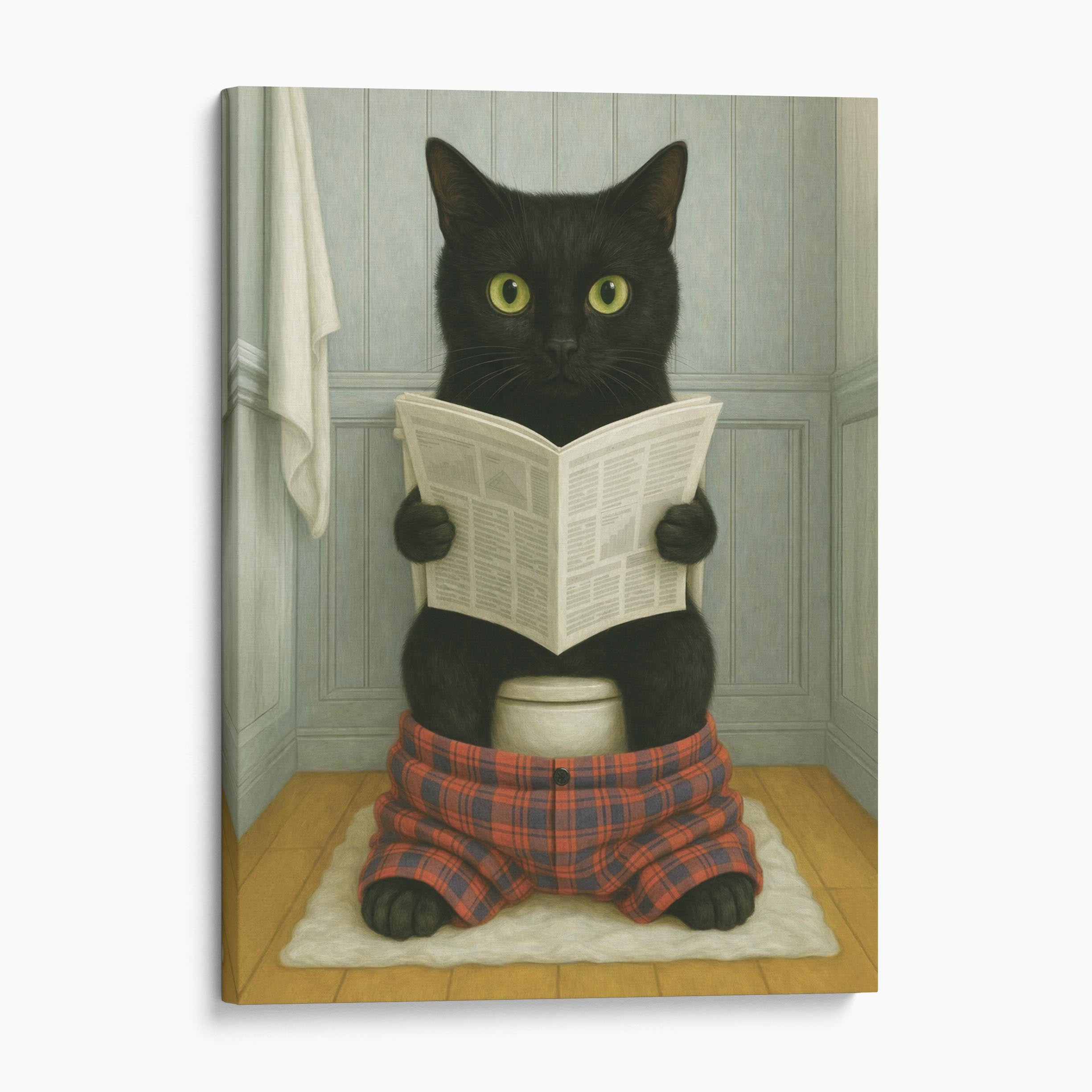 Black Cat Reading The Newspaper On The Toilet Canvas Wall Art Prints ...