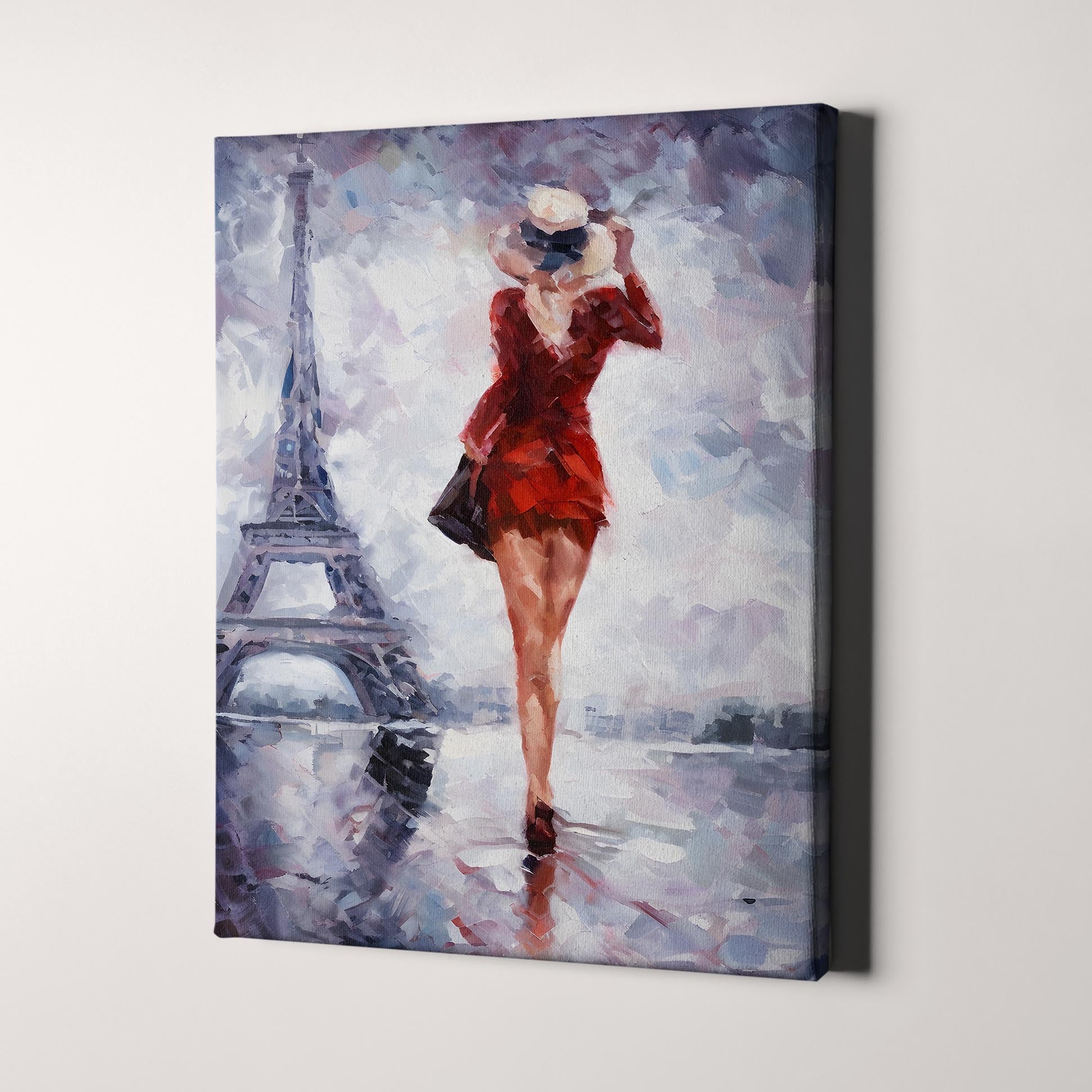 lady in red dress canvas Original Impasto Elegant Woman in a Flowing Red Dress Texture Painting on Cavnas Mike Wehner Art