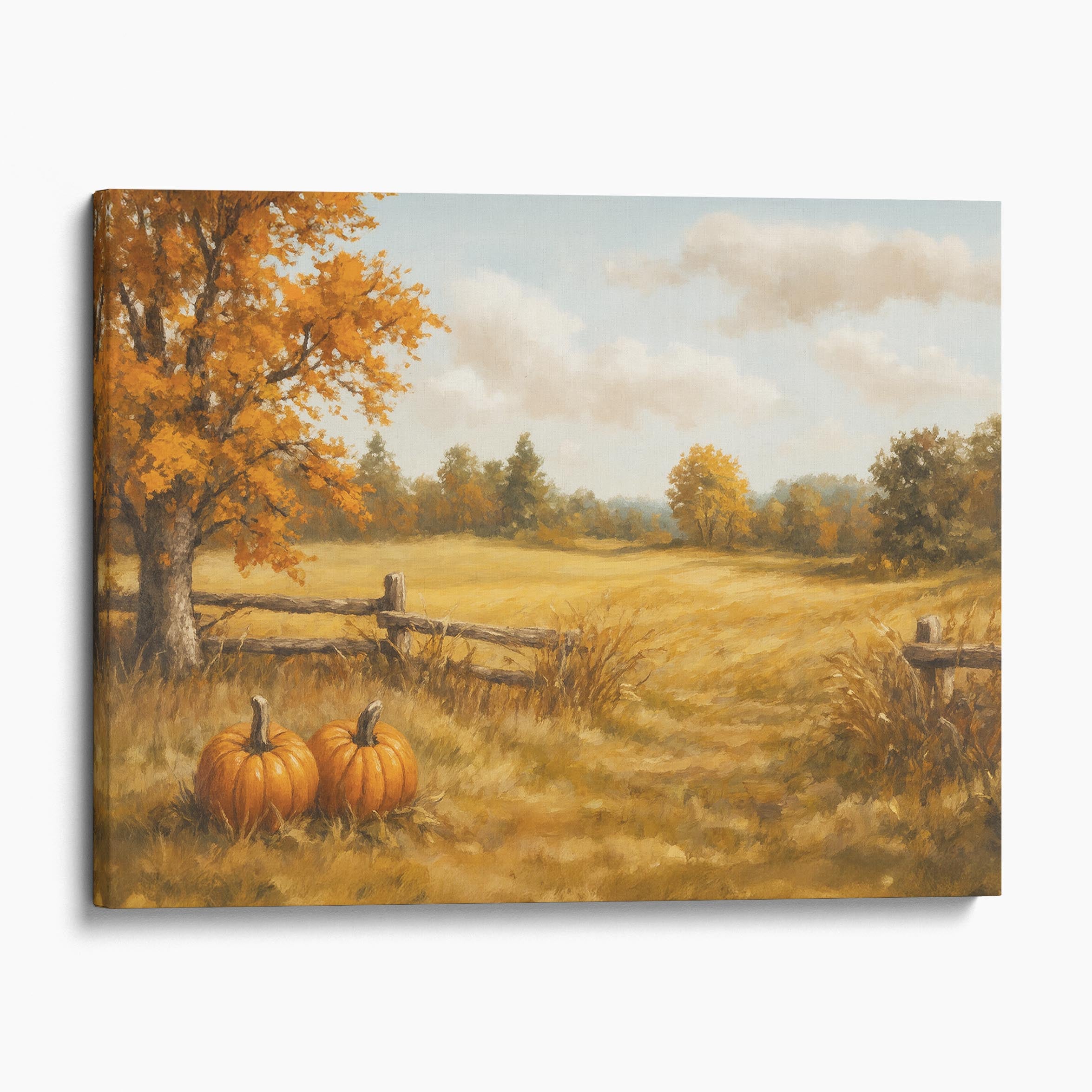 Rustic Autumn Landscape Pumpkin Field Canvas Wall Art Prints – Big ...