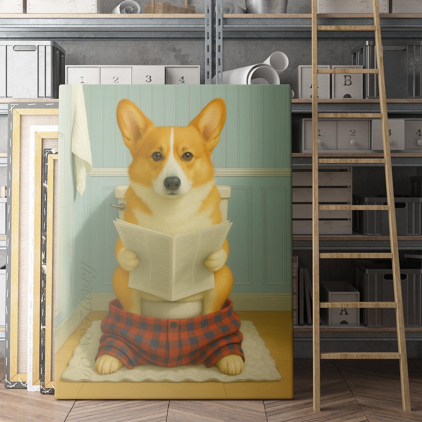 Corgi Dog Reading The Newspaper On The Toilet