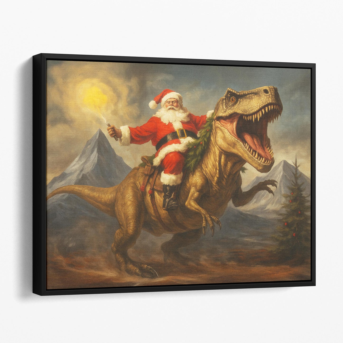 Santa Claus Riding A Dinosaur