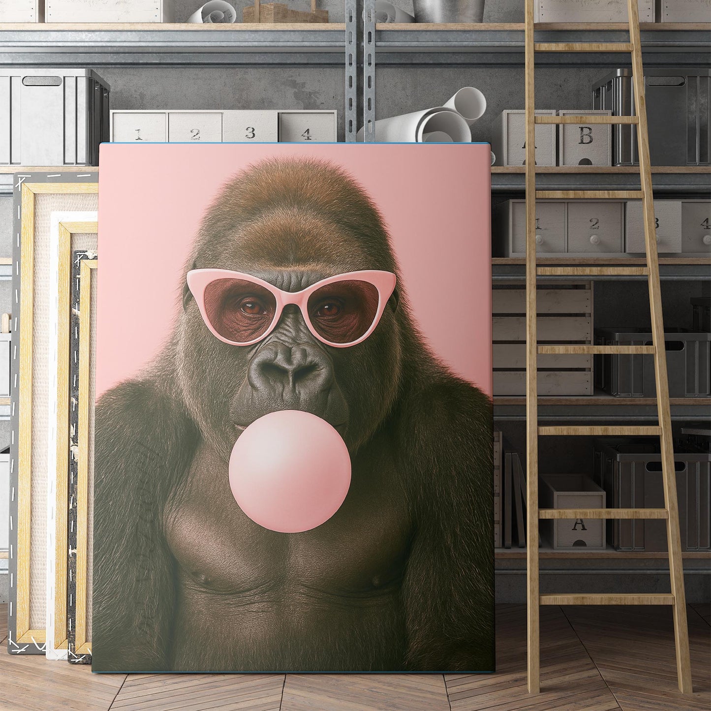 Gorilla Pink Sunglasses Blowing Bubble Gum