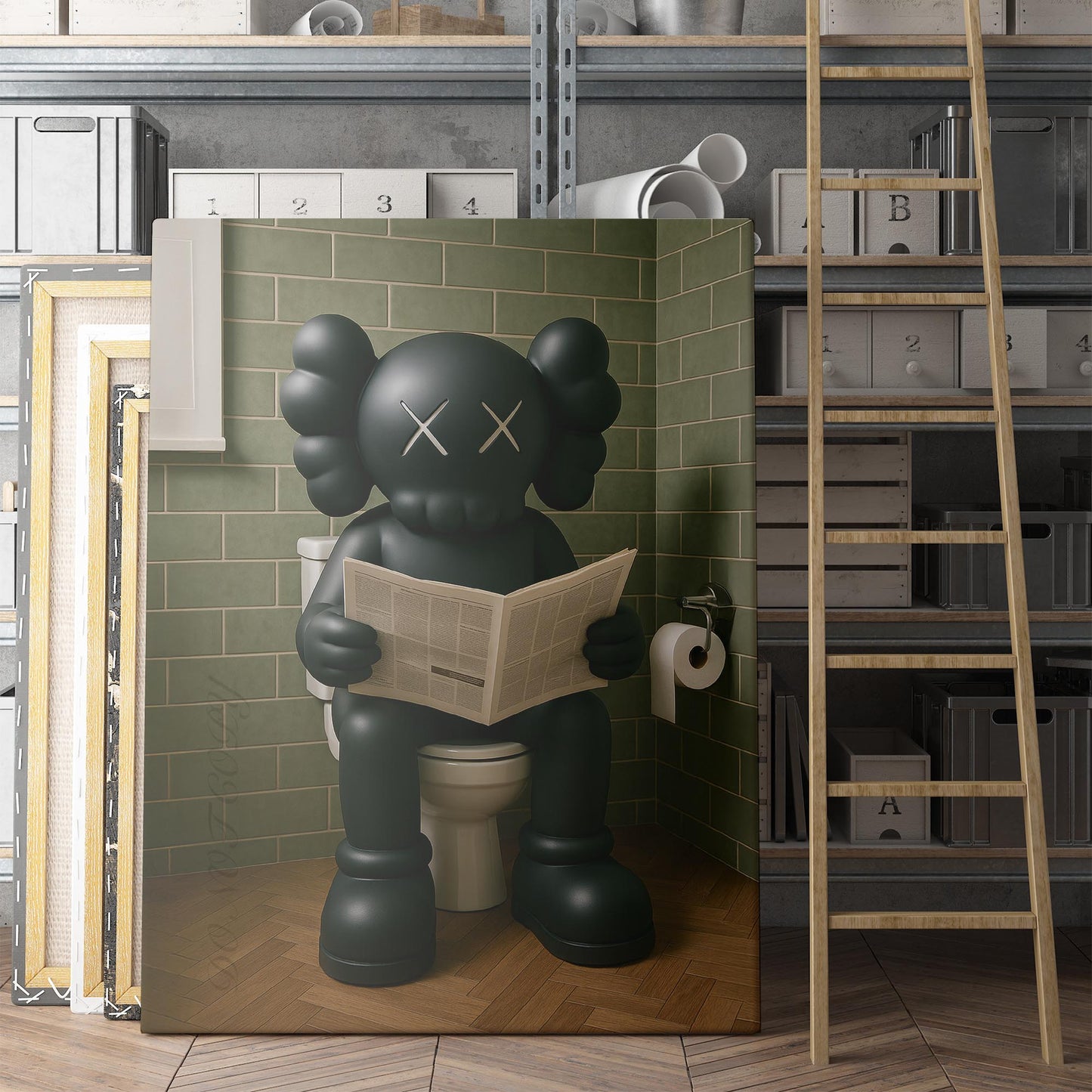 Kaws On The Toilet Reading The Newspaper