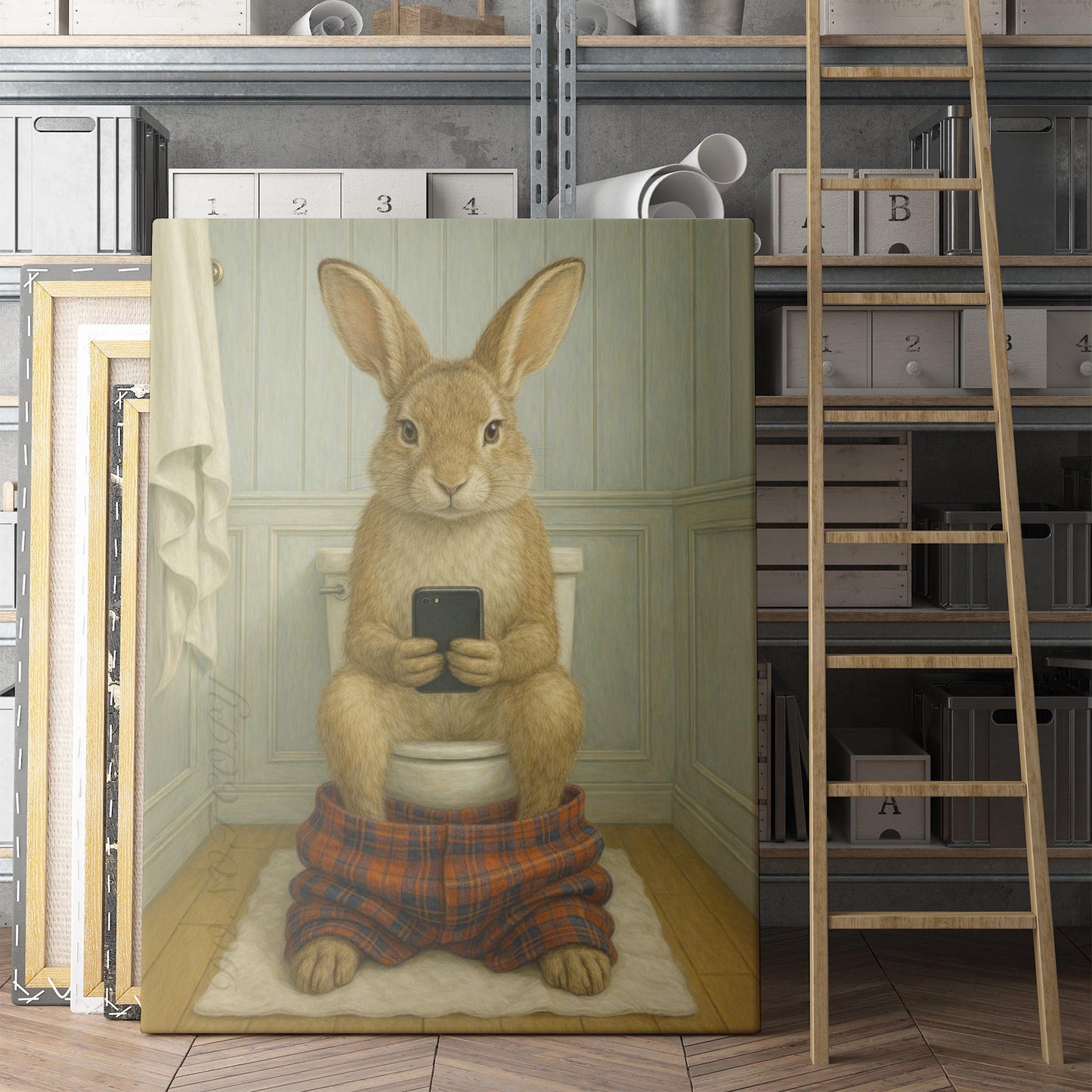 Bunny Rabbit On The Phone On The Toilet