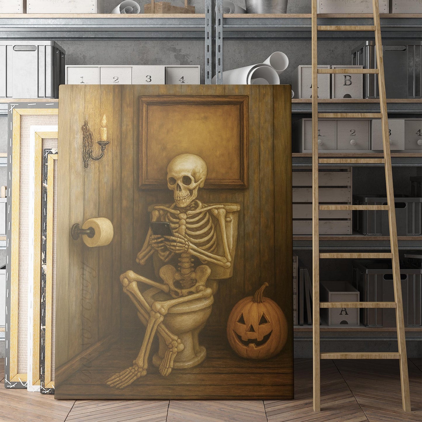 Skeleton On The Phone On The Toilet