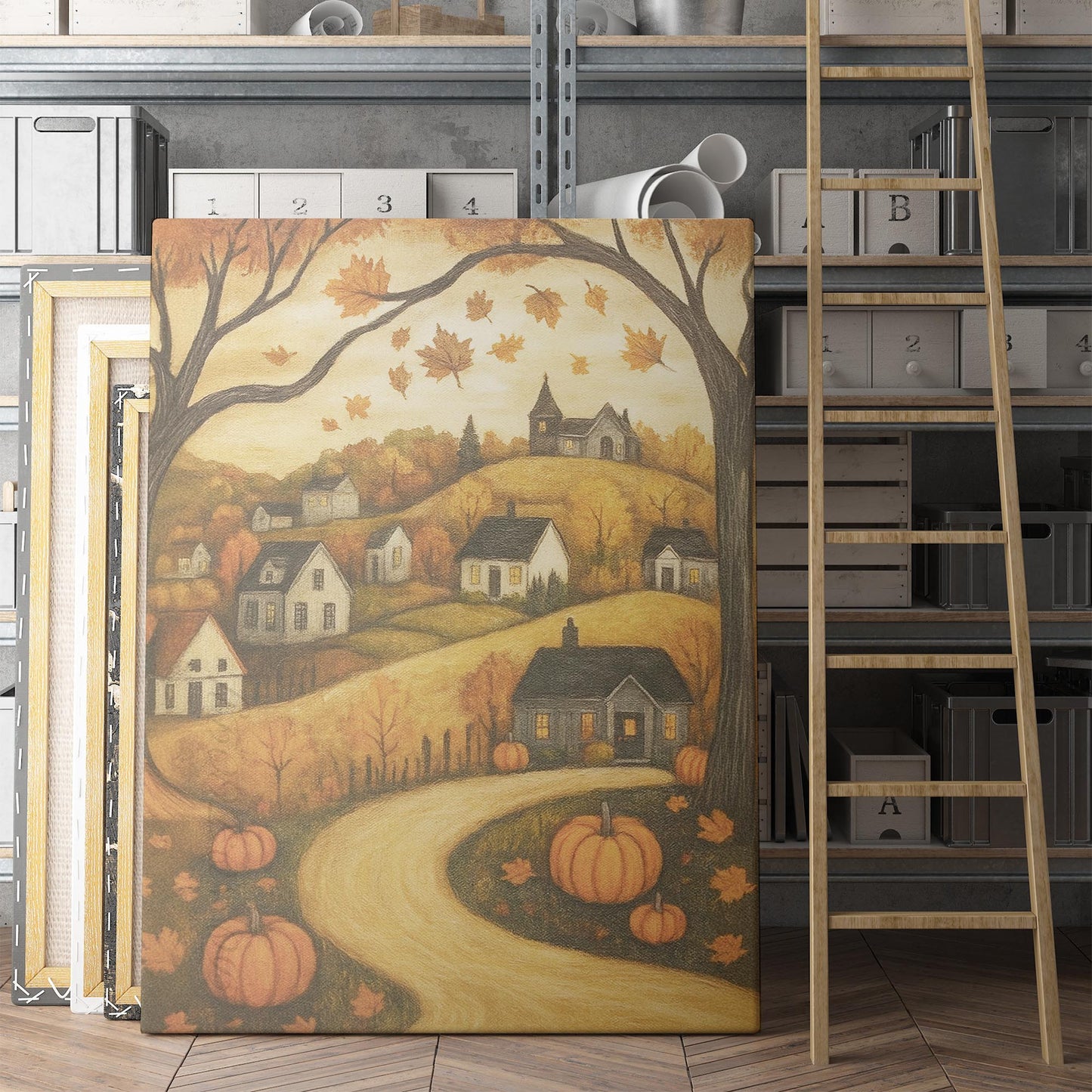 Rustic Village In Fall Autumn