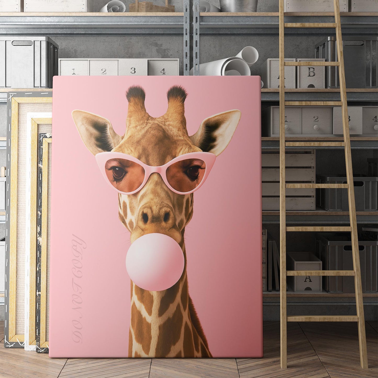 Giraffe Pink Sunglasses Blowing Bubble Gum