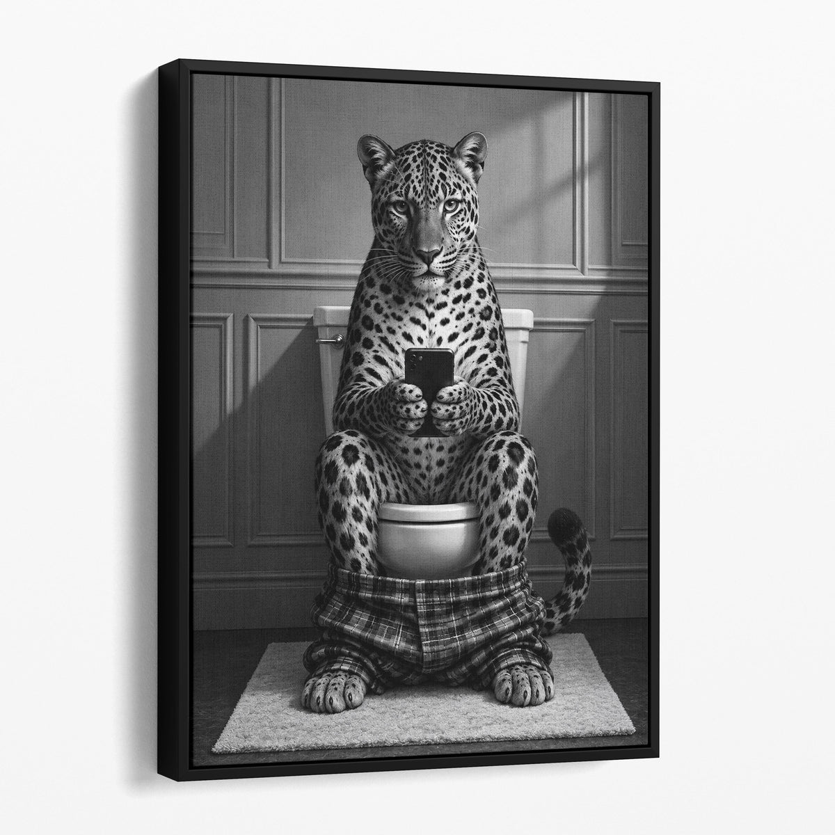 Leopard On The Phone On The Toilet