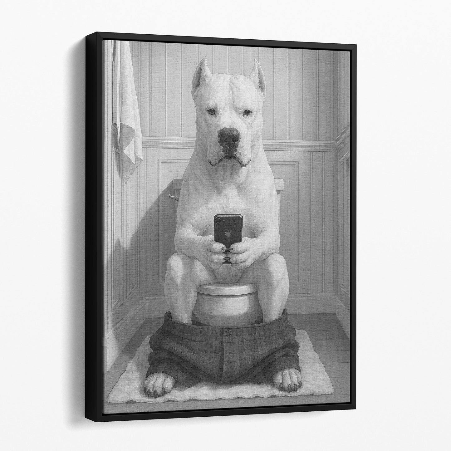 Dogo Argentino On The Phone On The Toilet