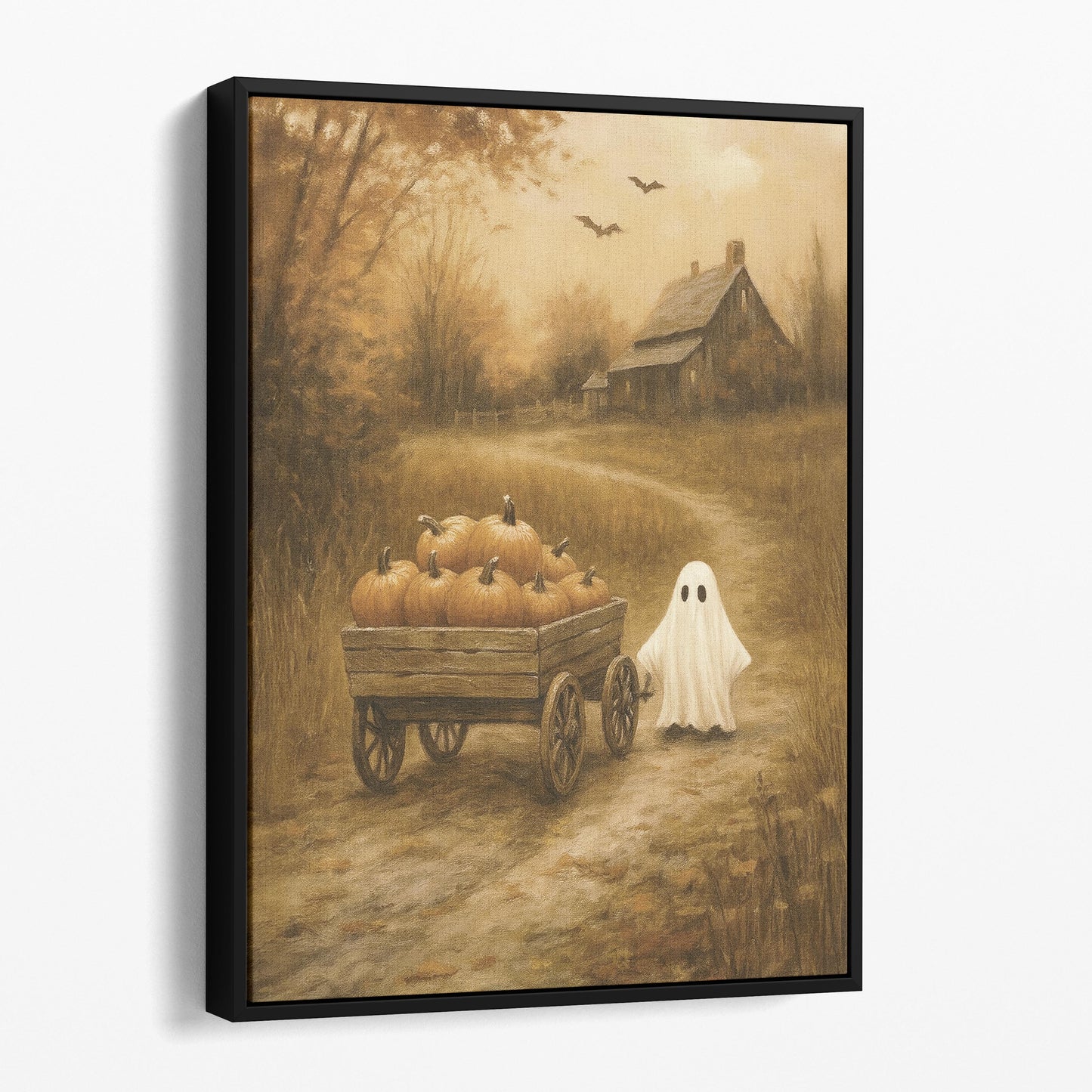 Ghost With Pumpkins In Fall Field