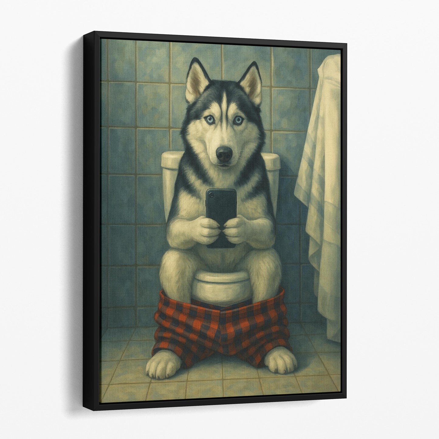 Husky On The Phone On The Toilet