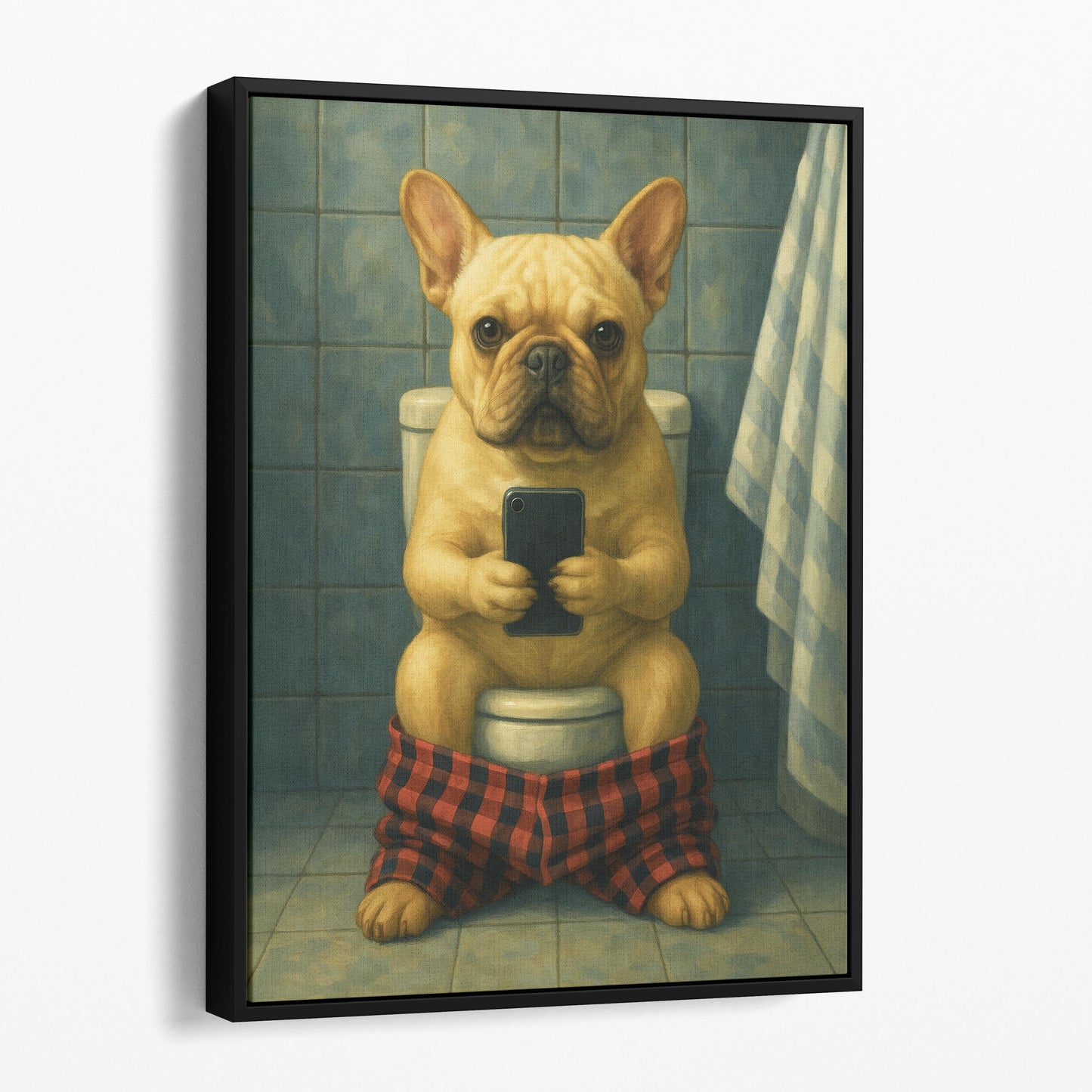French Bulldog On The Phone On The Toilet II