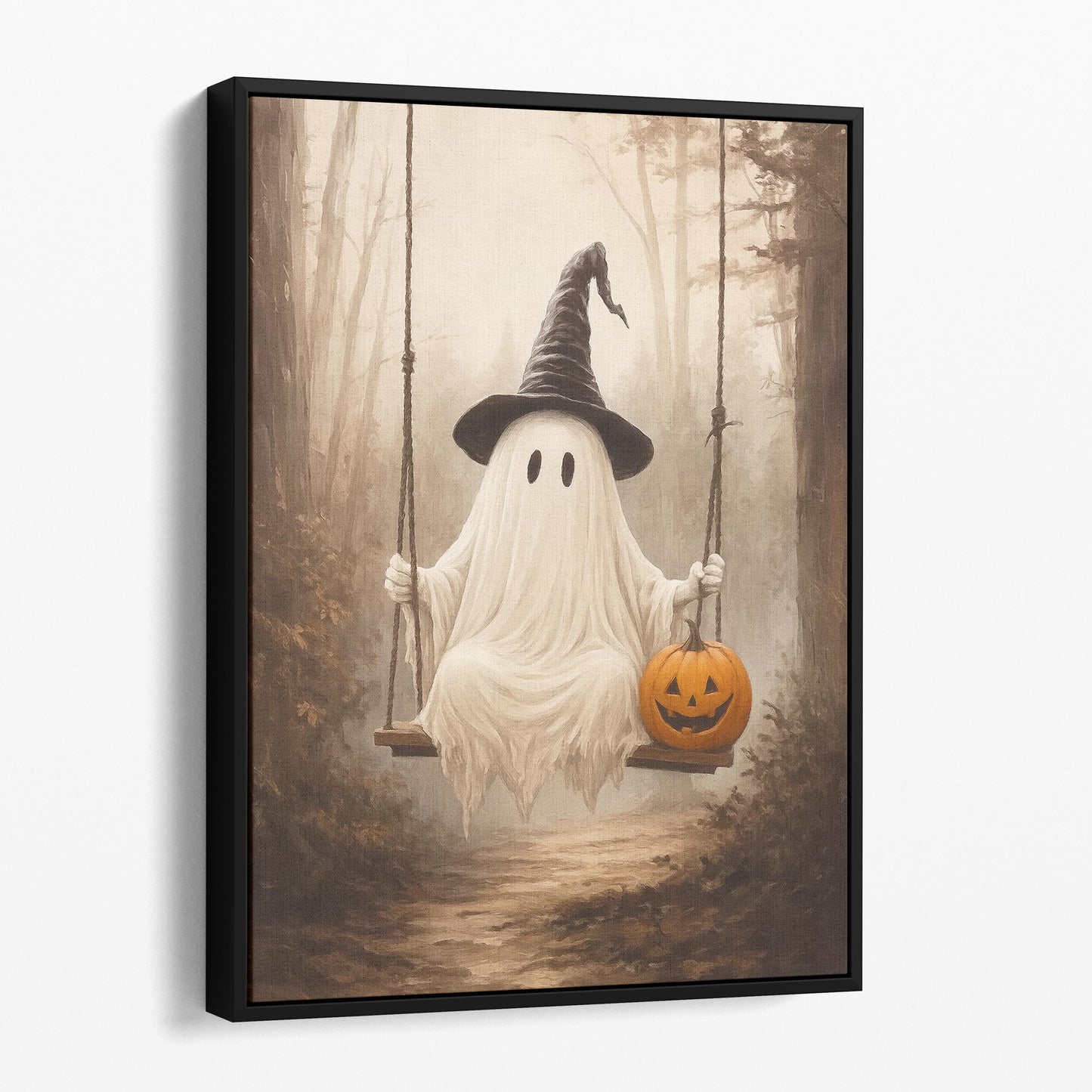 Ghost On A Swing With A Pumpkin
