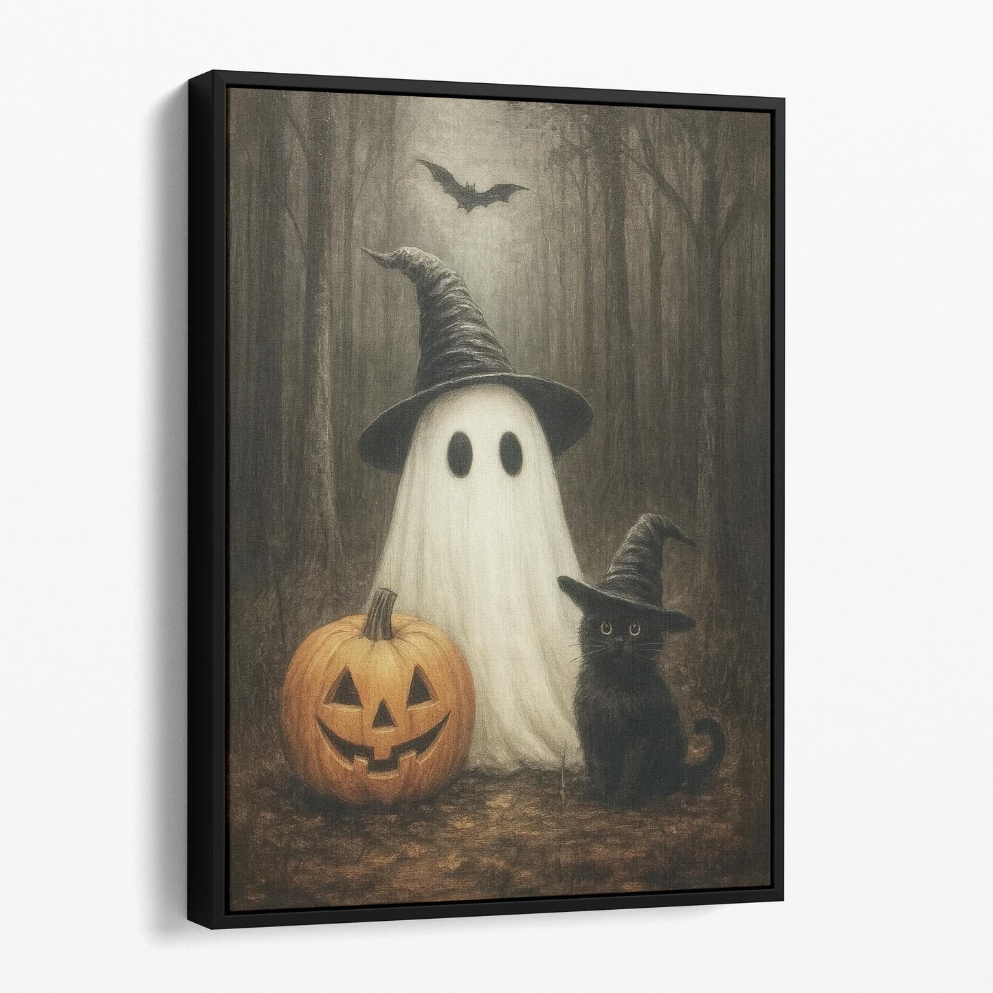 Ghost With A Pumpkin And Black Cat