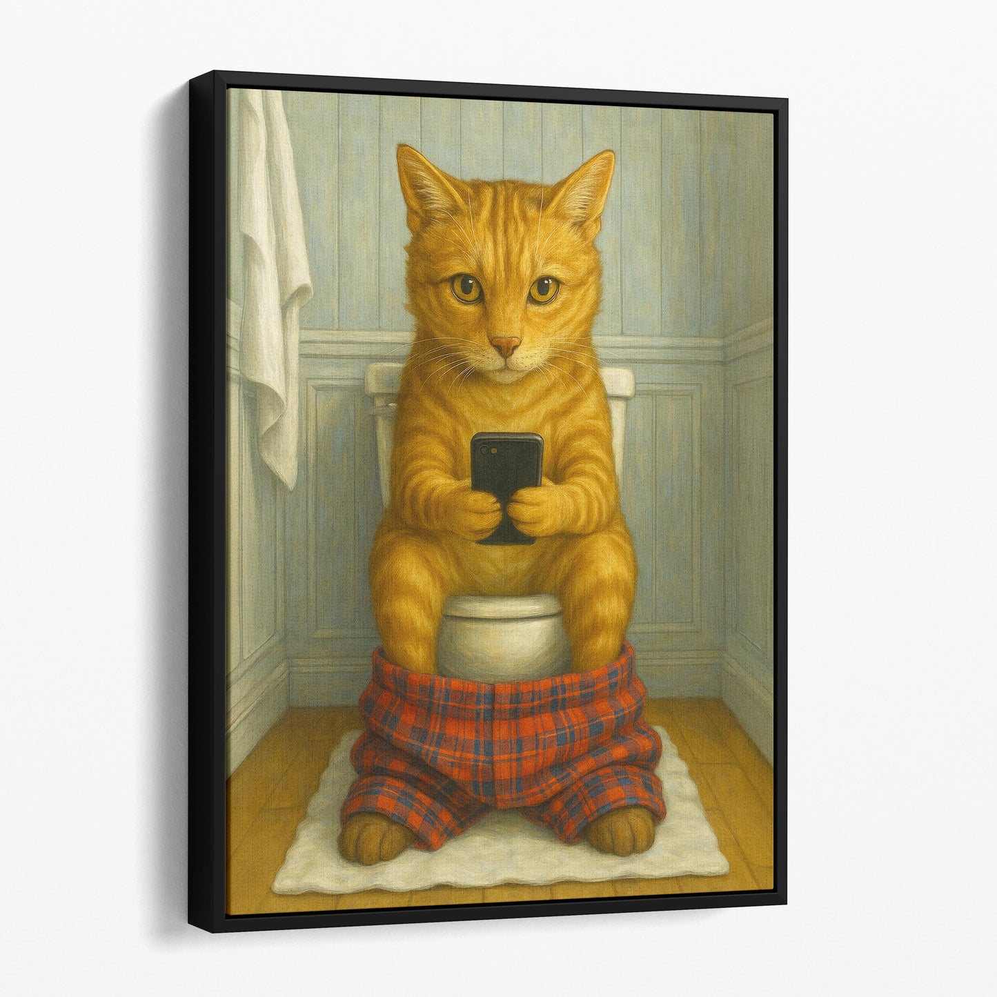 Cat On The Phone On The Toilet