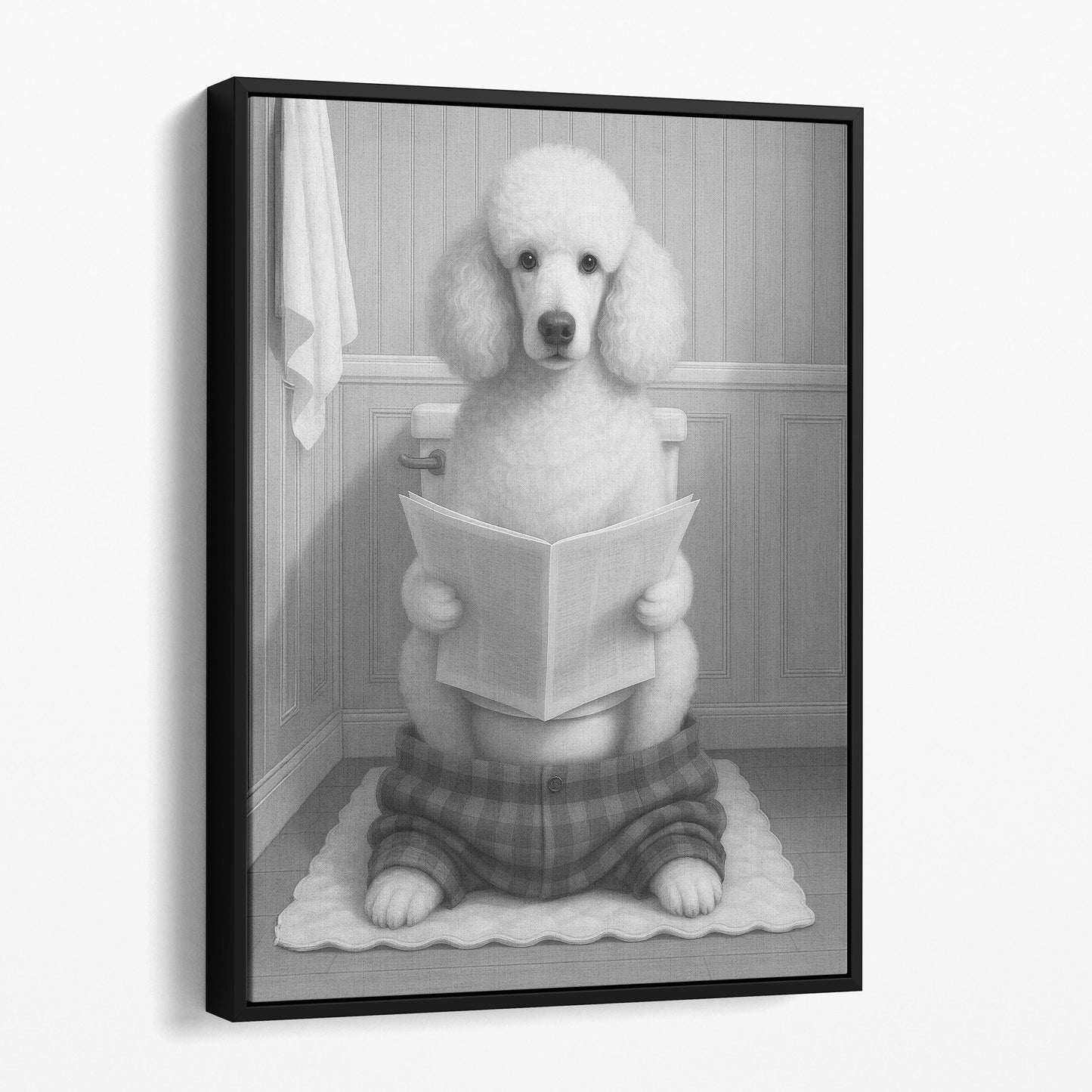 Poodle Dog Reading The Newspaper On The Toilet