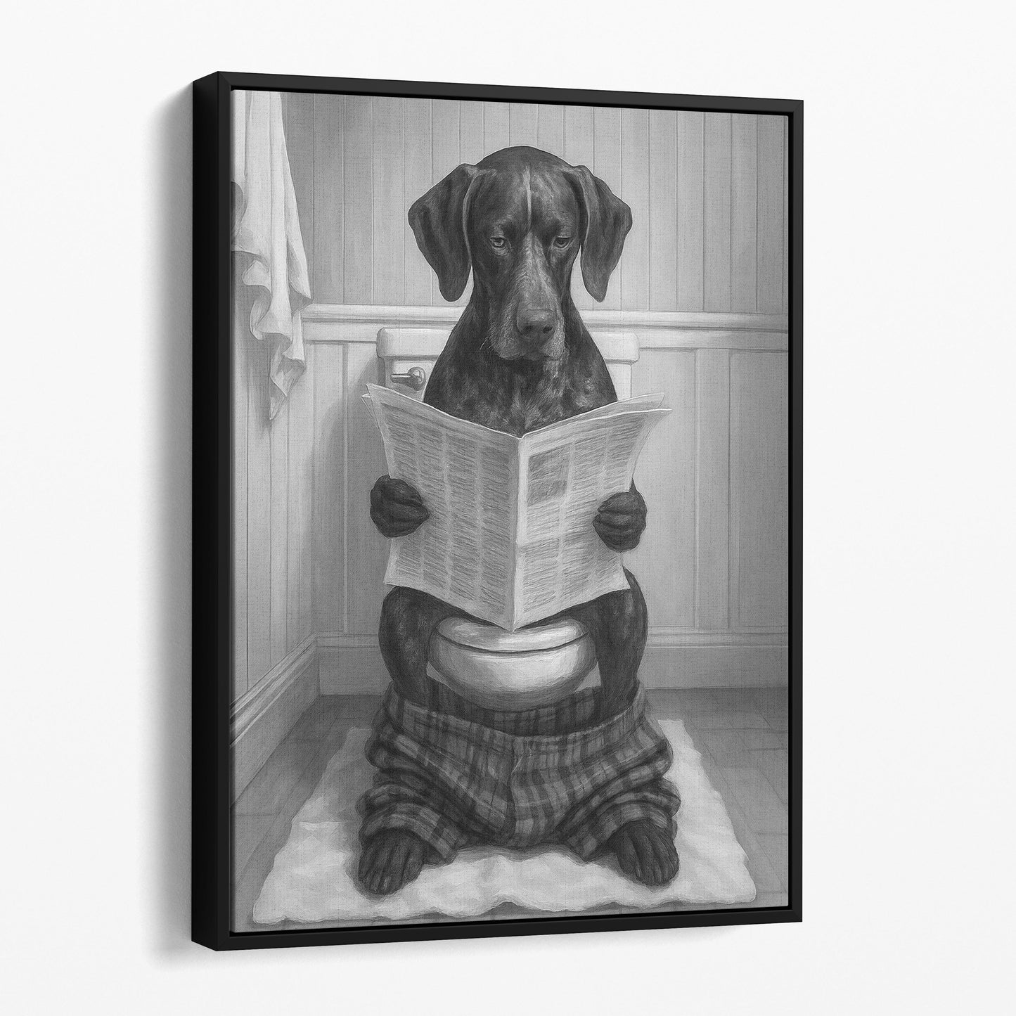 German Shorthaired Pointer Dog Reading The Newspaper On The Toilet