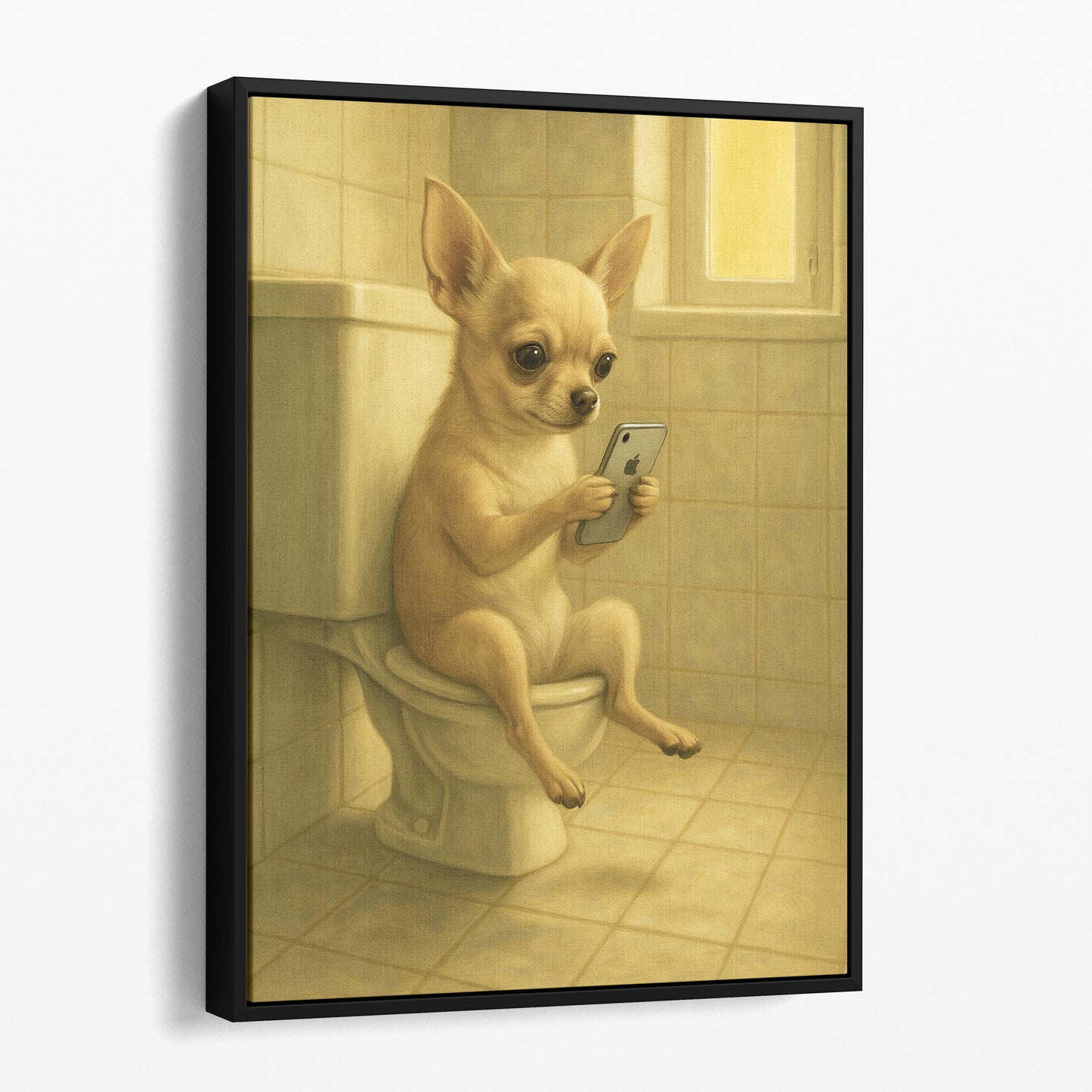 Chihuahua Dog On The Phone On The Toilet