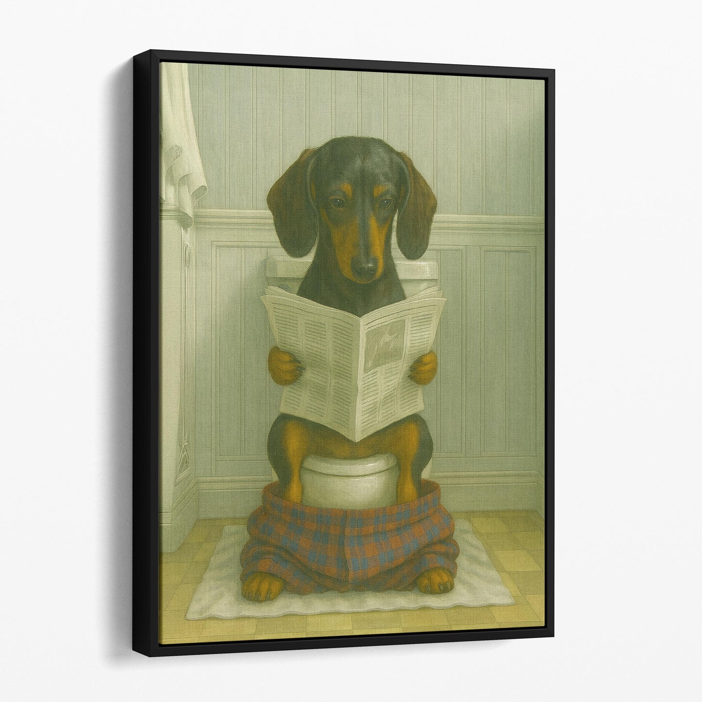 Dachshund Dog Reading The Newspaper On The Toilet
