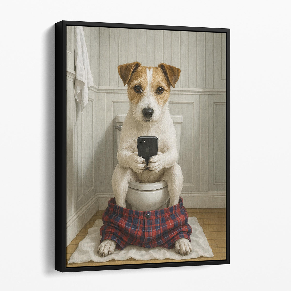 Parson Russell Terrier Dog On The Phone On The Toilet