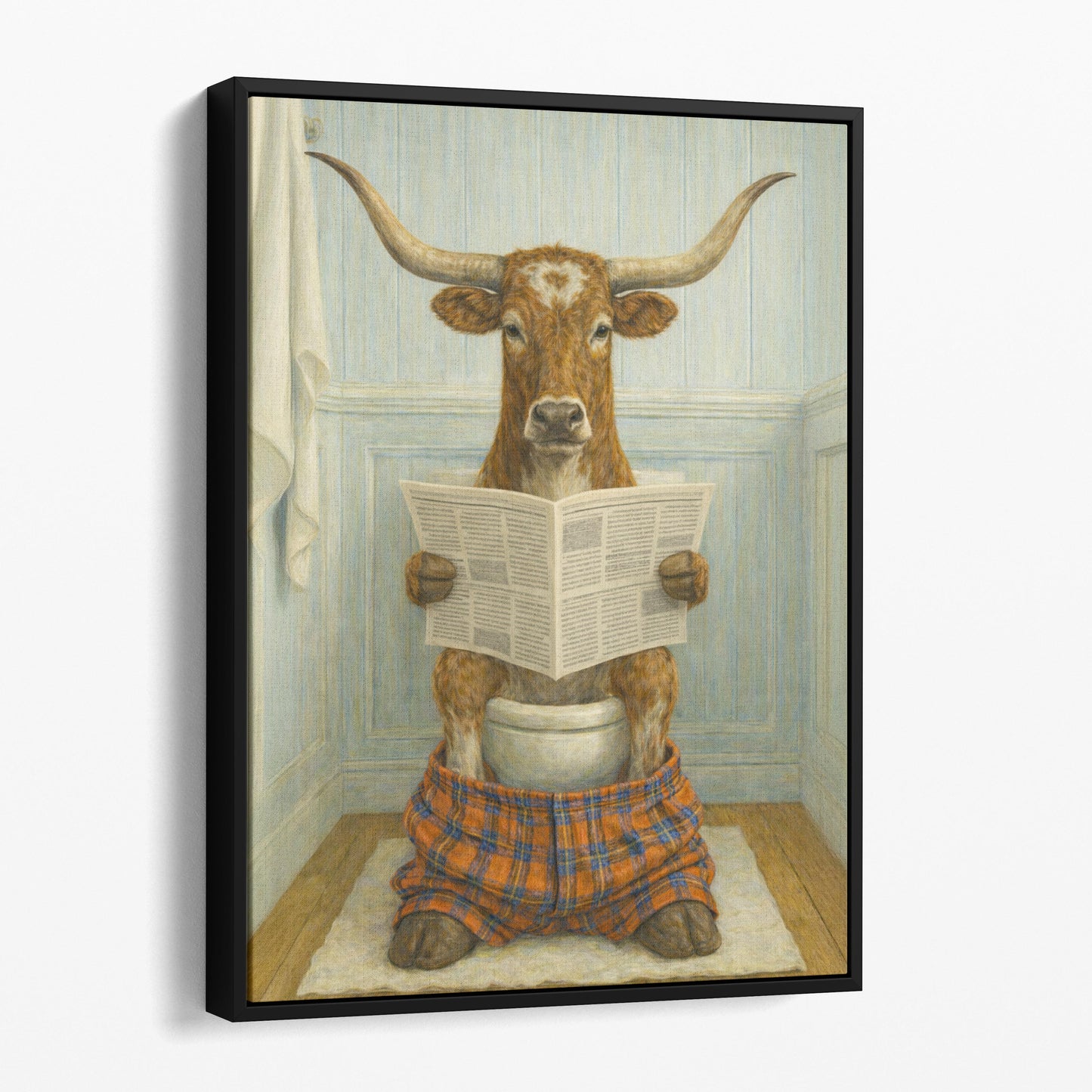 Texas Longhorn Reading The Newspaper On The Toilet