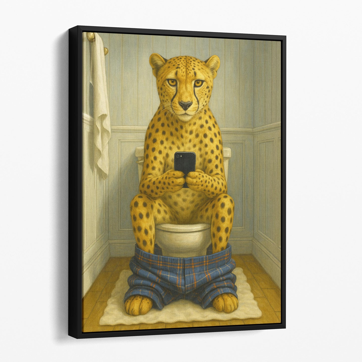 Cheetah On The Phone On The Toilet