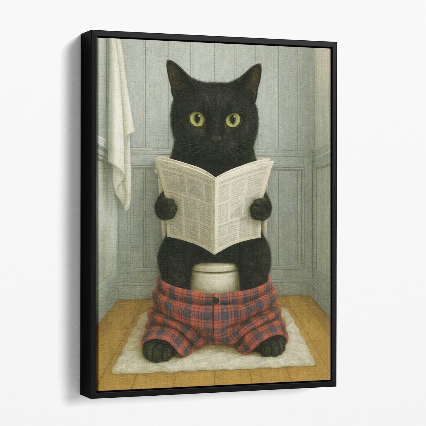 Black Cat Reading The Newspaper On The Toilet