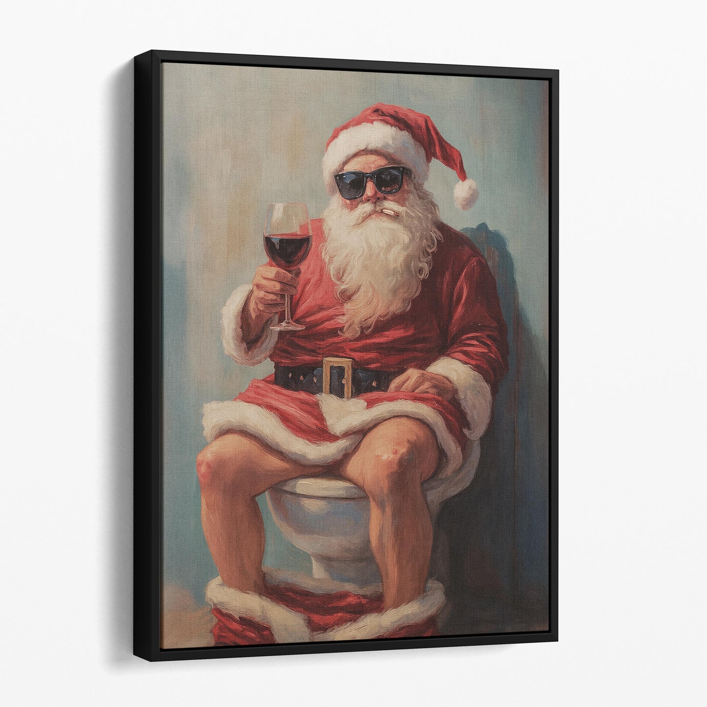 Santa Claus Smoking & Drinking Wine On The Toilet