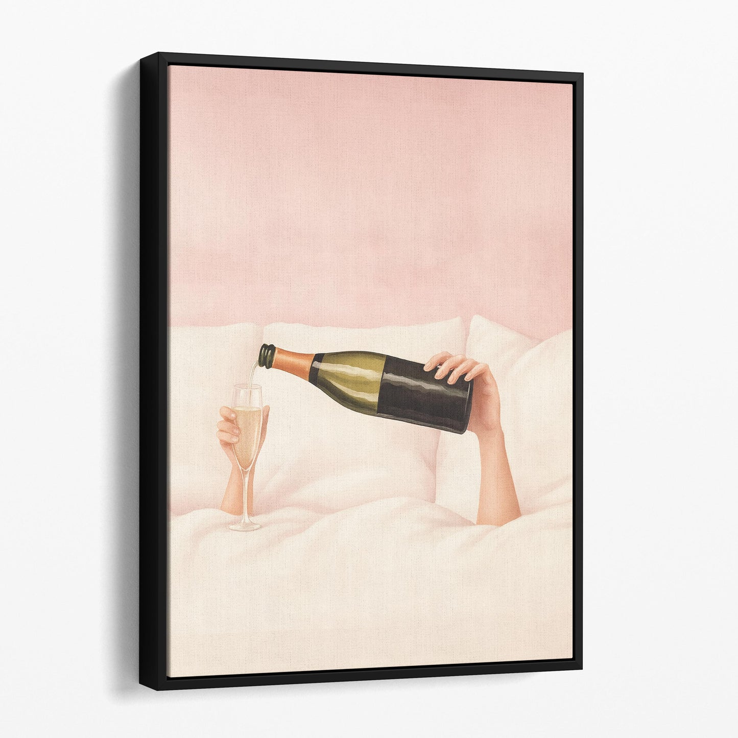 Girl Drinking Champagne In Bed
