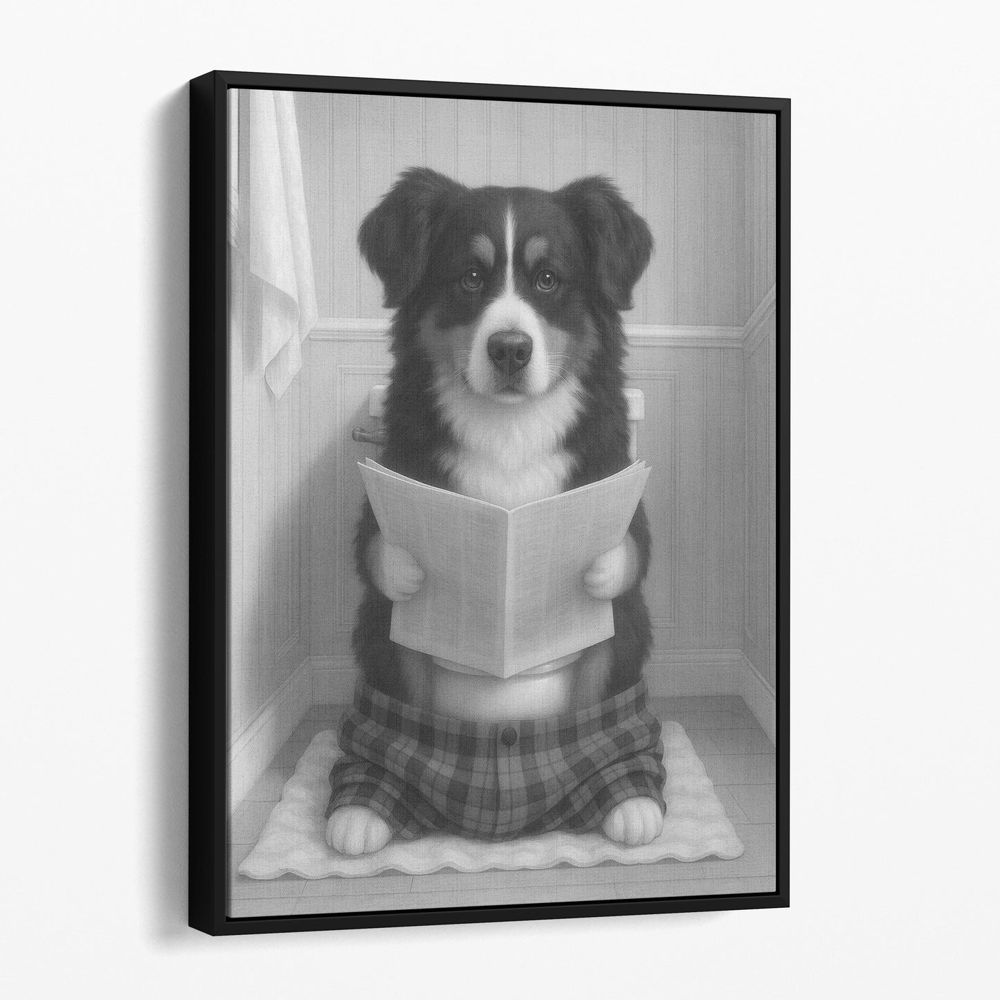 Bernese Mountain Dog Reading The Newspaper On The Toilet