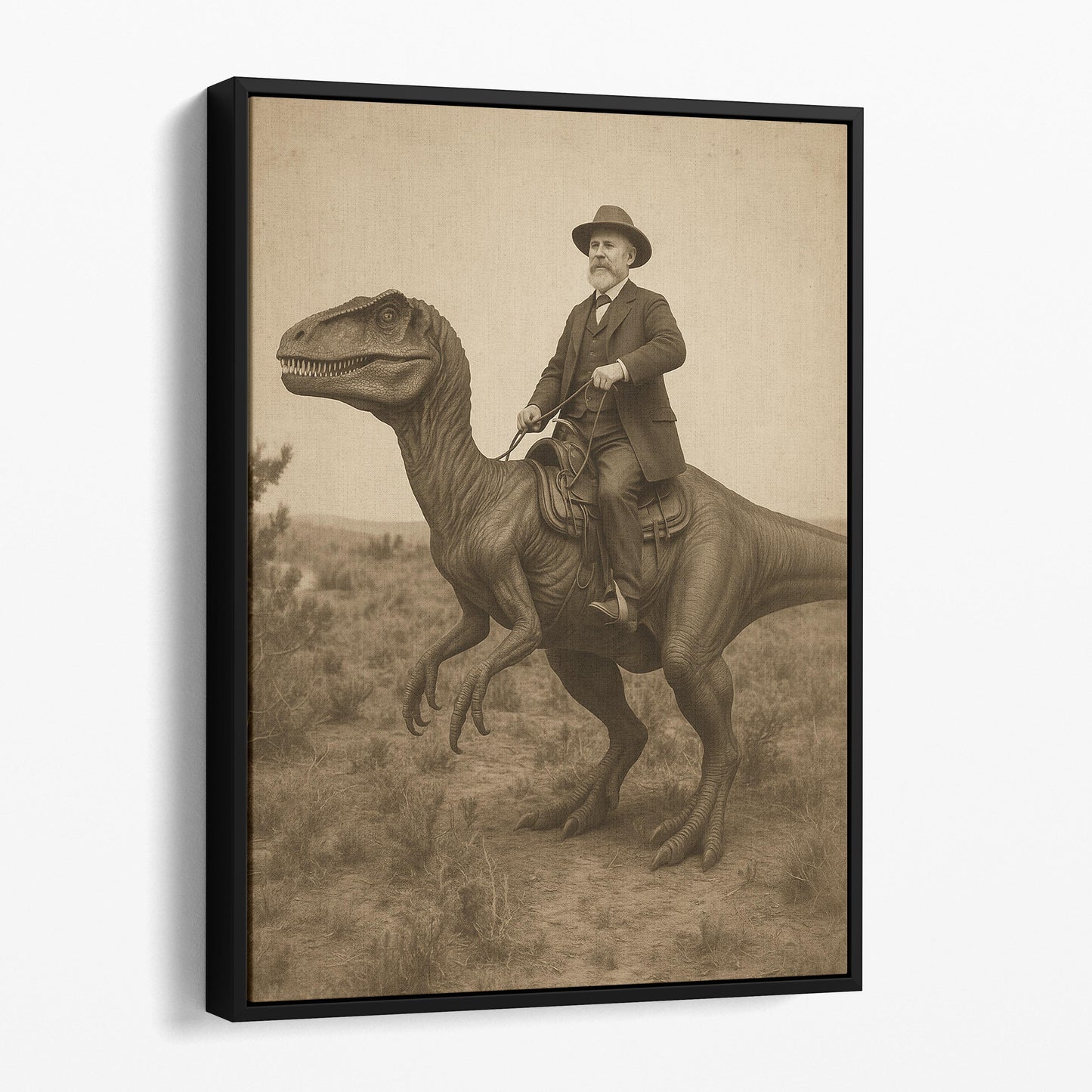 Vintage Photo Of Cowboy Riding Dinosaur