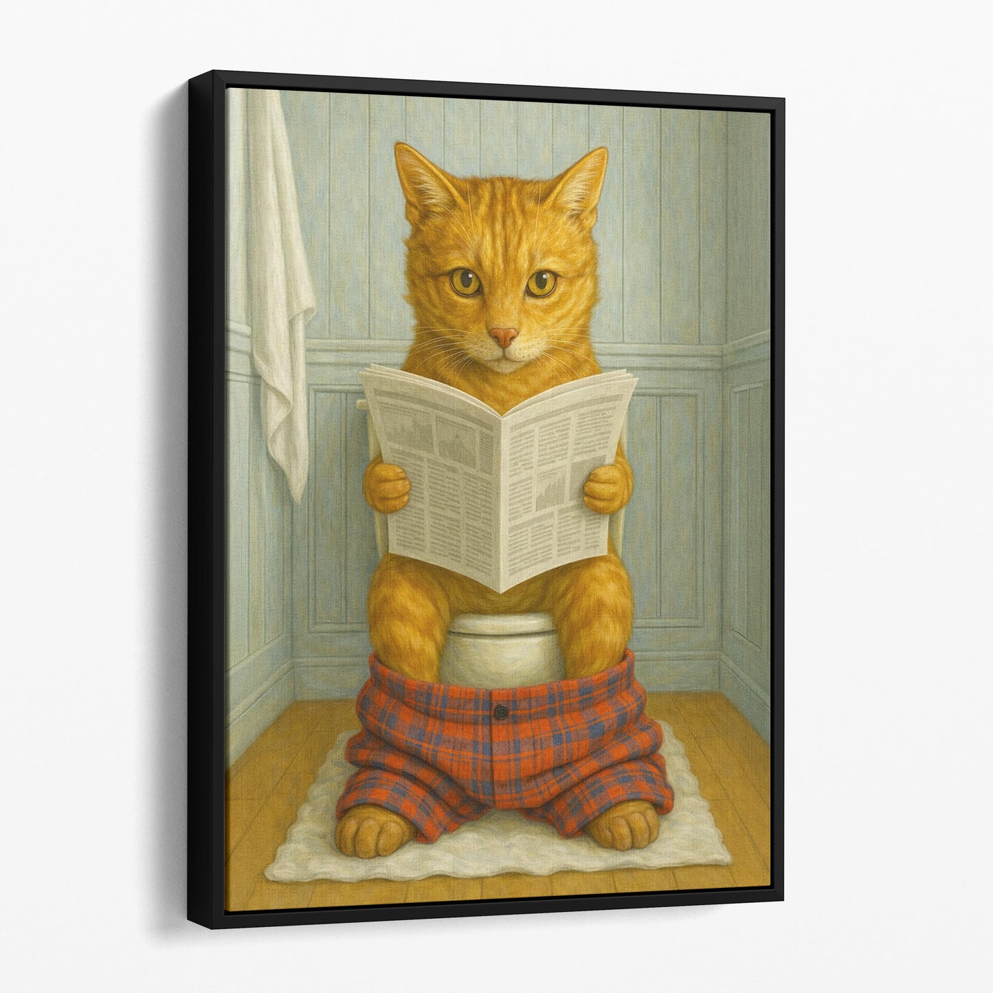 Cat Reading The Newspaper On The Toilet
