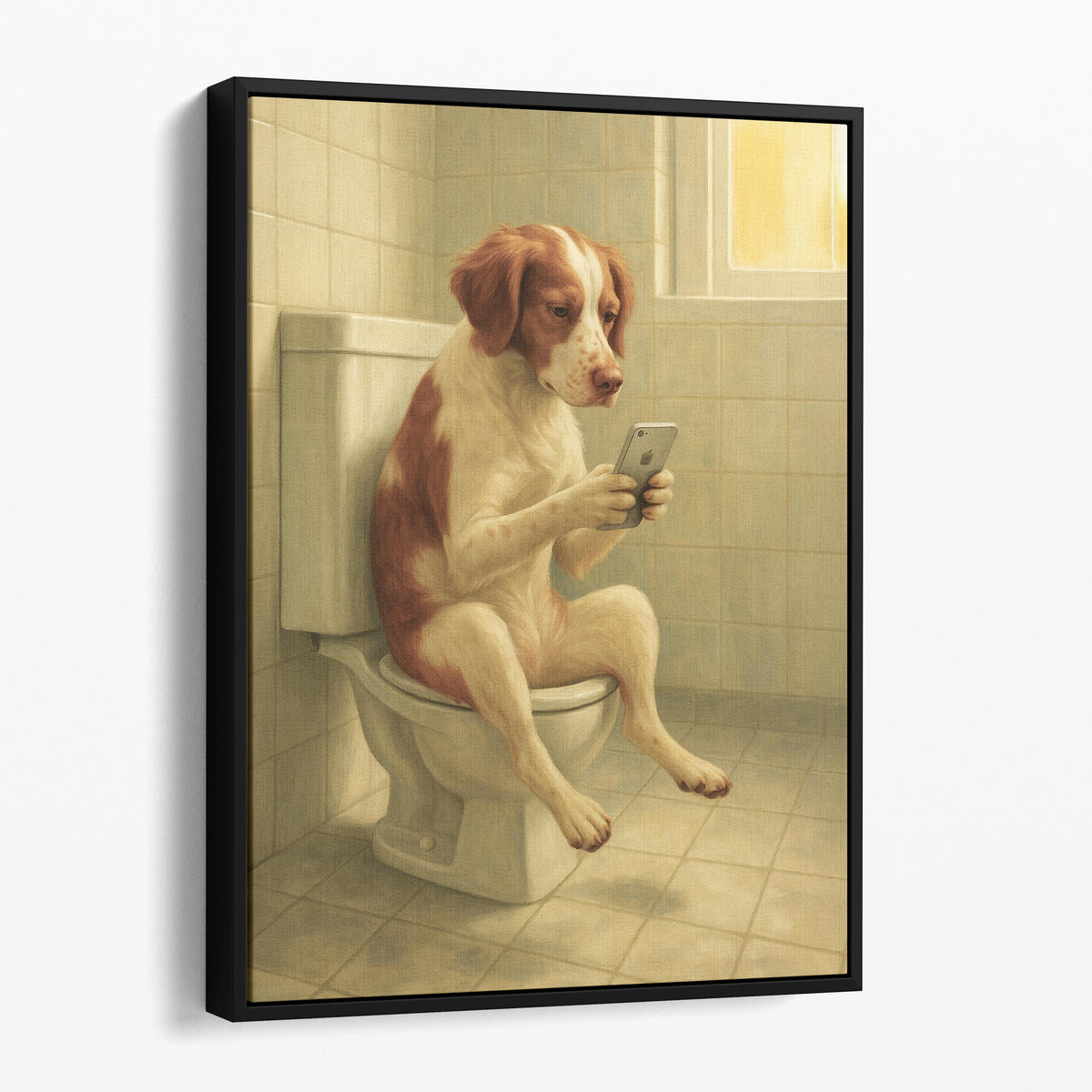 Brittany Dog On The Phone On The Toilet