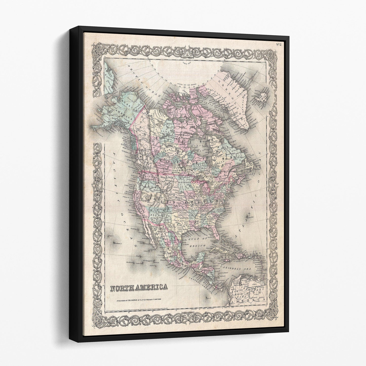 Vintage Map Of North America 1855