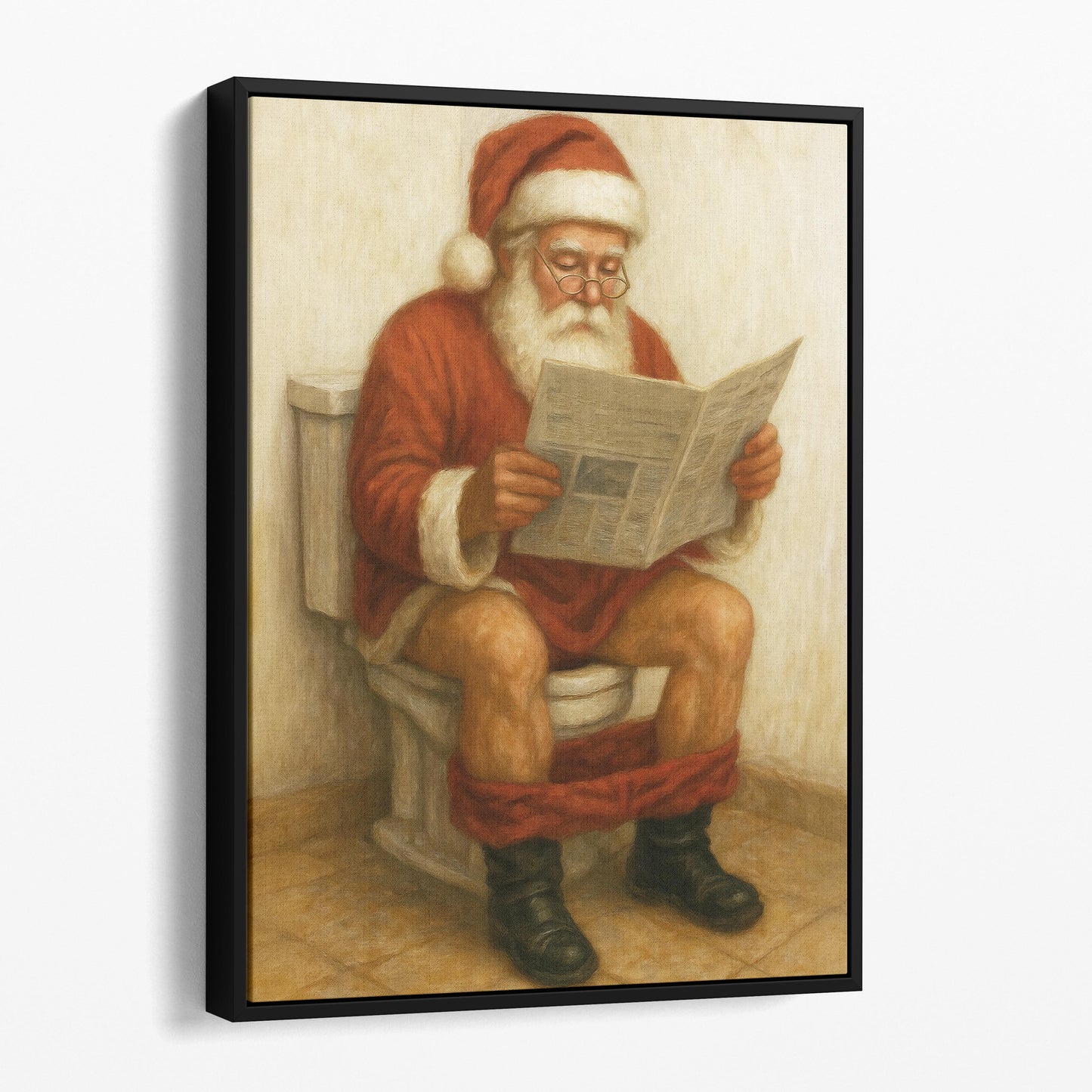 Santa Claus Reading The Newspaper On The Toilet