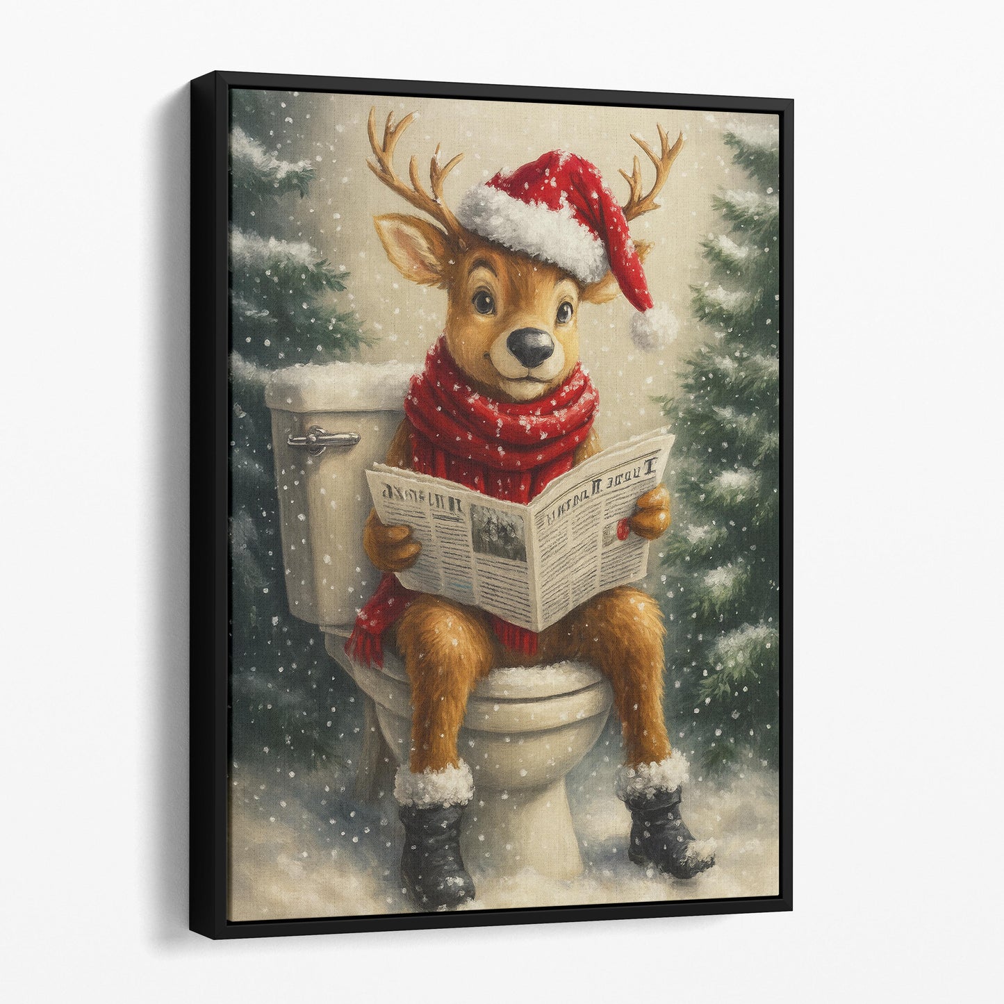 Christmas Reindeer Reading The Newspaper On The Toilet