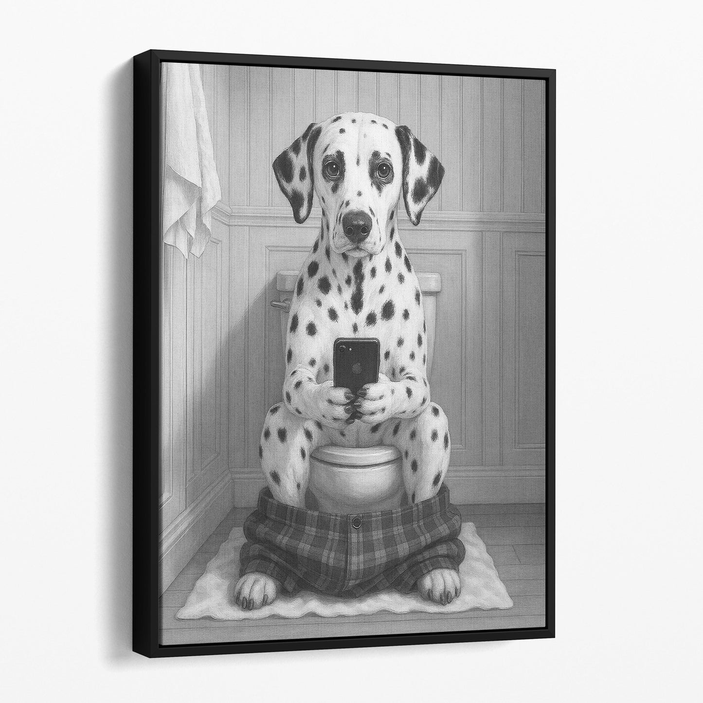 Dalmatian Dog On The Phone On The Toilet