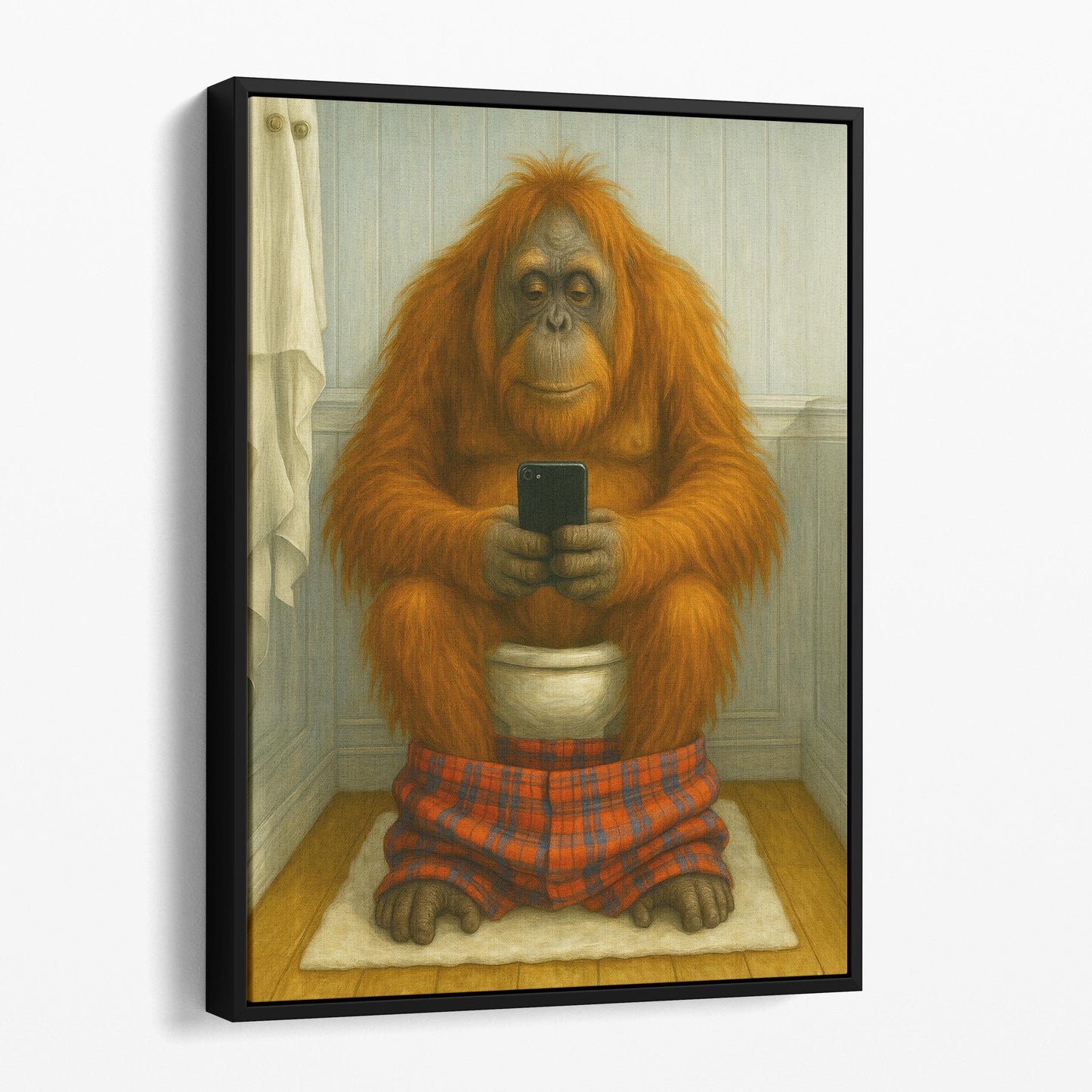 Orangutan On The Phone On The Toilet