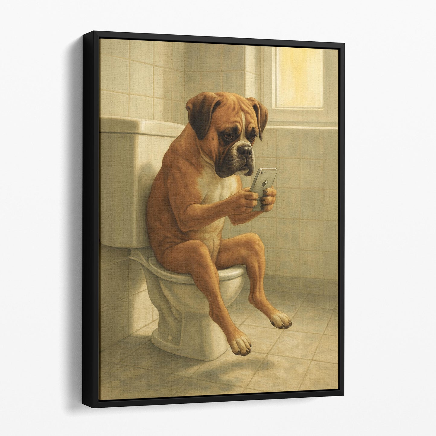Boxer Dog On The Phone On The Toilet