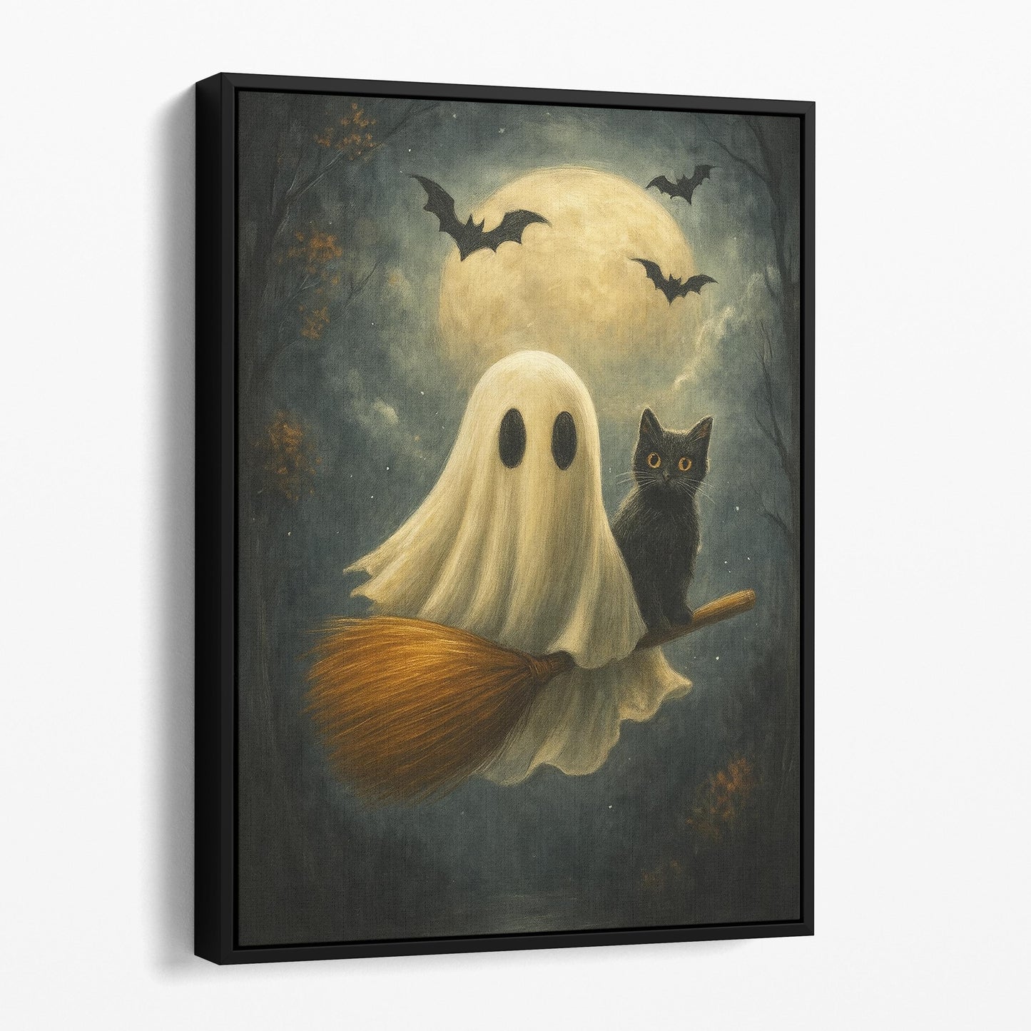 Ghost And Black Cat On A Broomstick