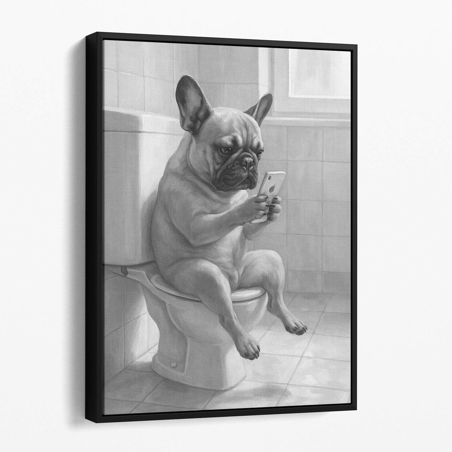 French Bulldog On The Phone On The Toilet