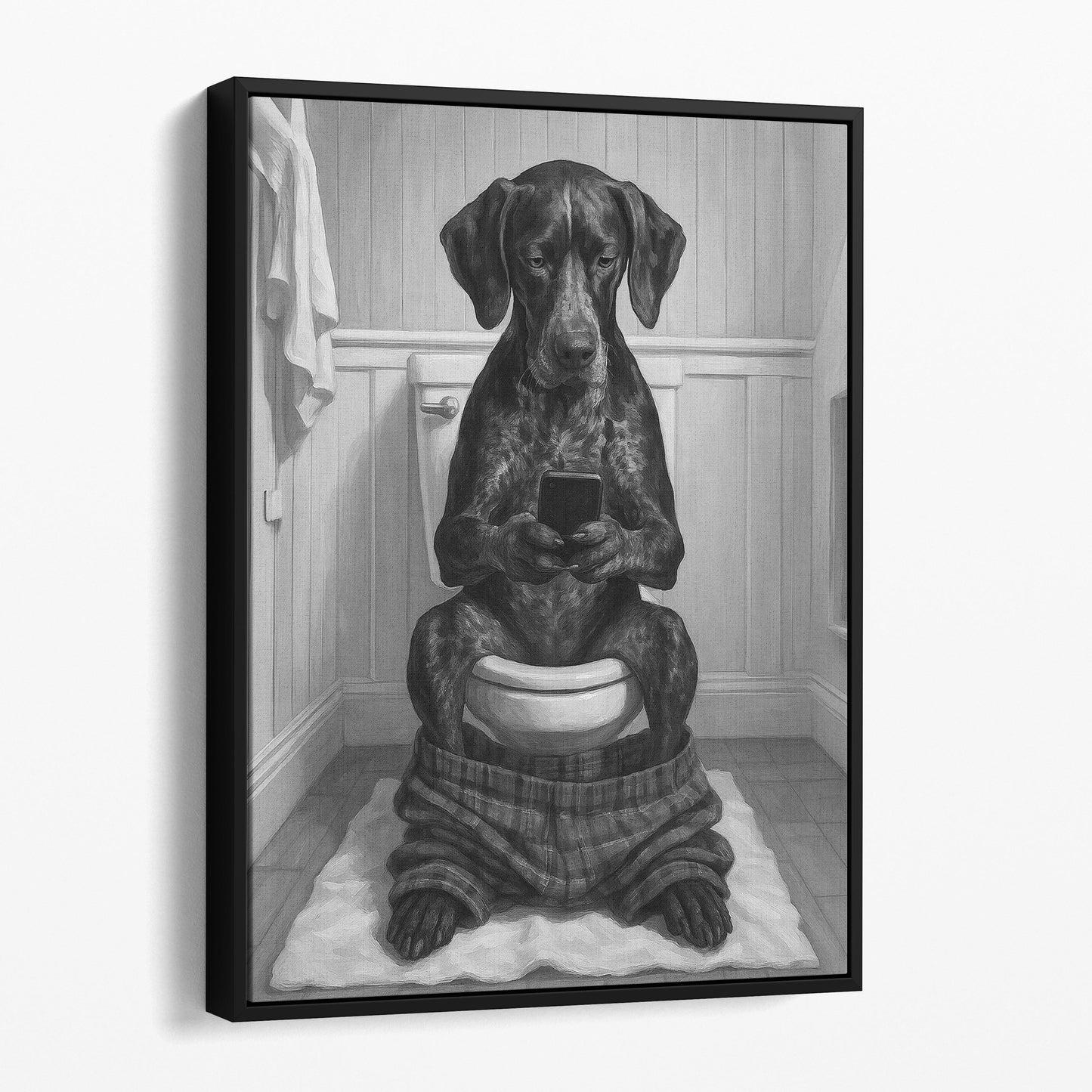 German Shorthaired Pointer Dog On The Phone On The Toilet