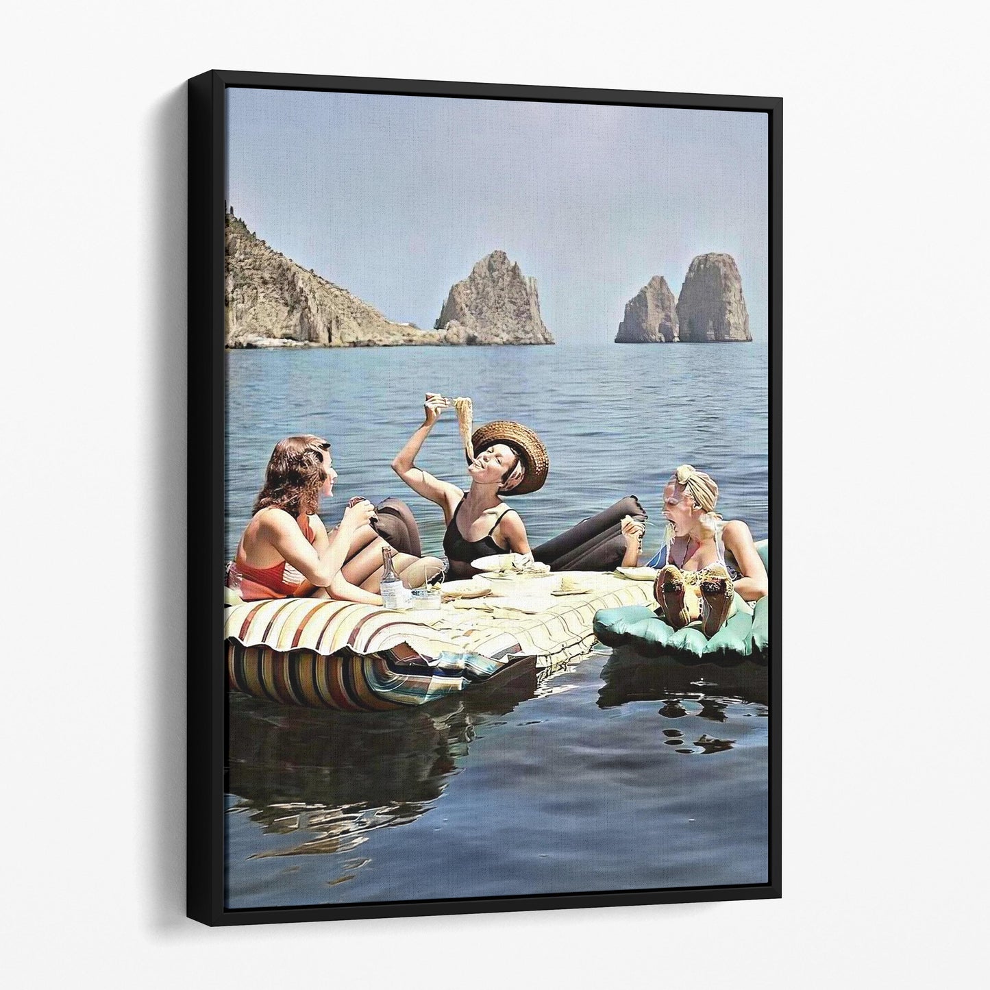 Floating Luncheon - Three Women Eat Spaghetti at Lake of Capri 1939