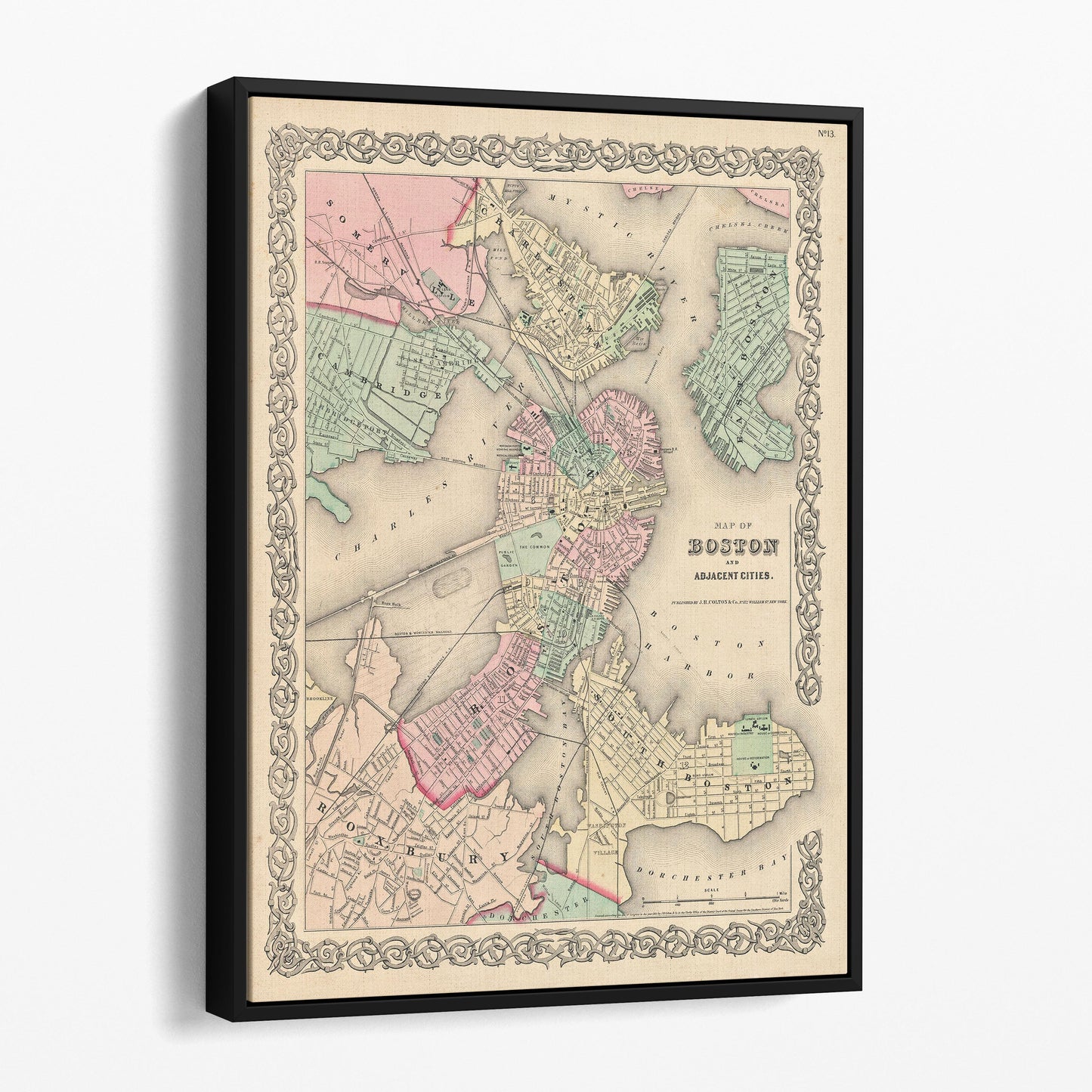 Map of Boston and Adjacent Cities by Colton, 1856
