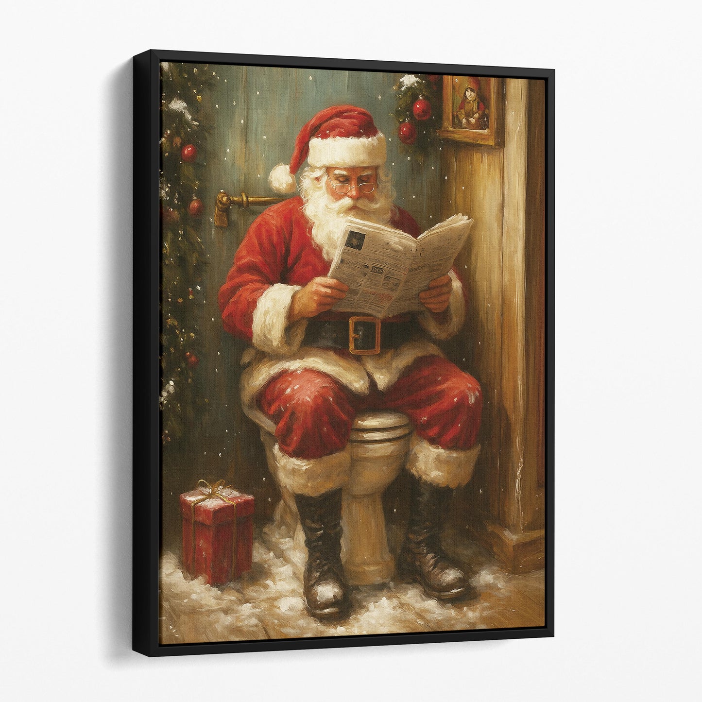 Santa Reading The Newspaper On The Toilet