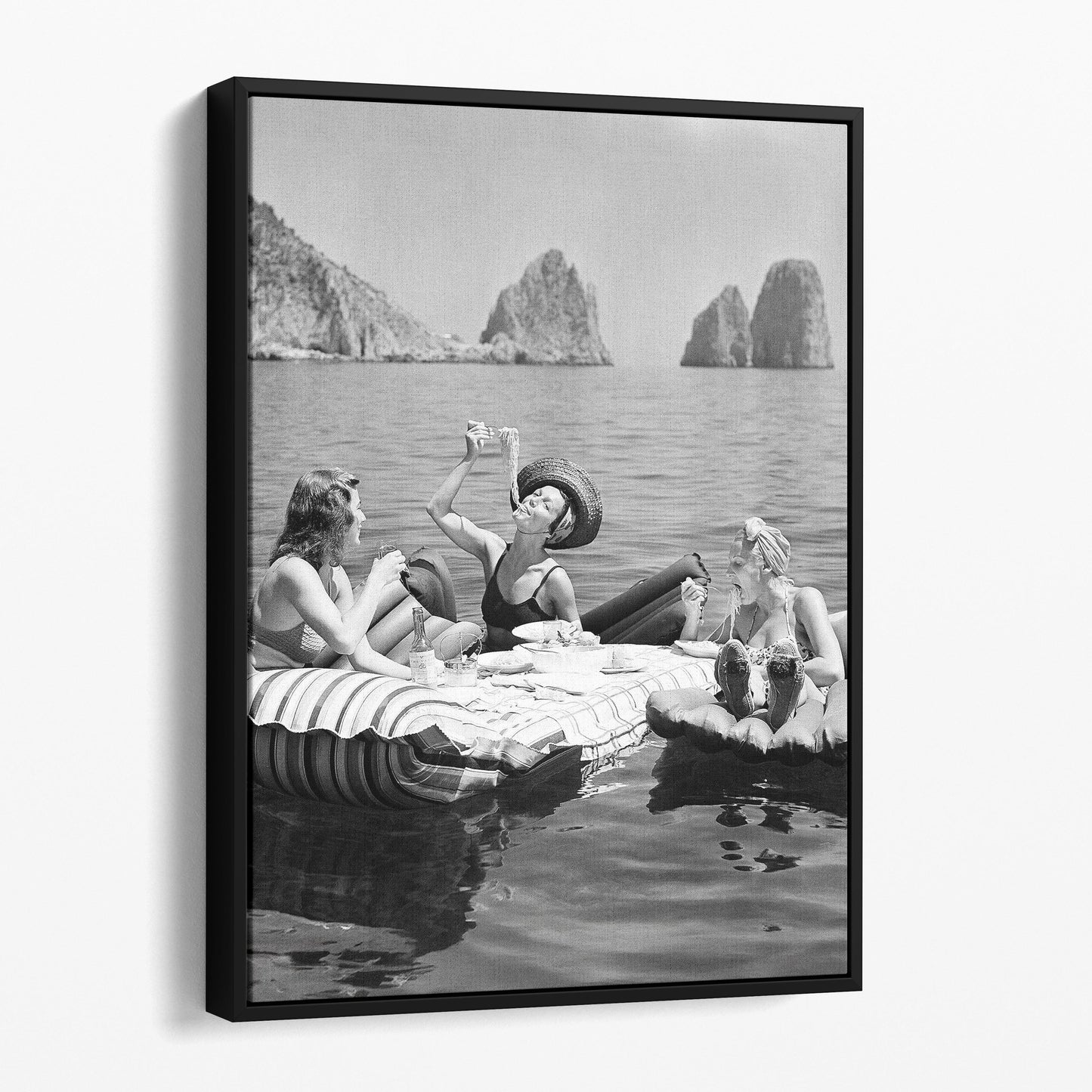 Floating Luncheon: Three Women Eat Spaghetti at Lake of Capri 1939