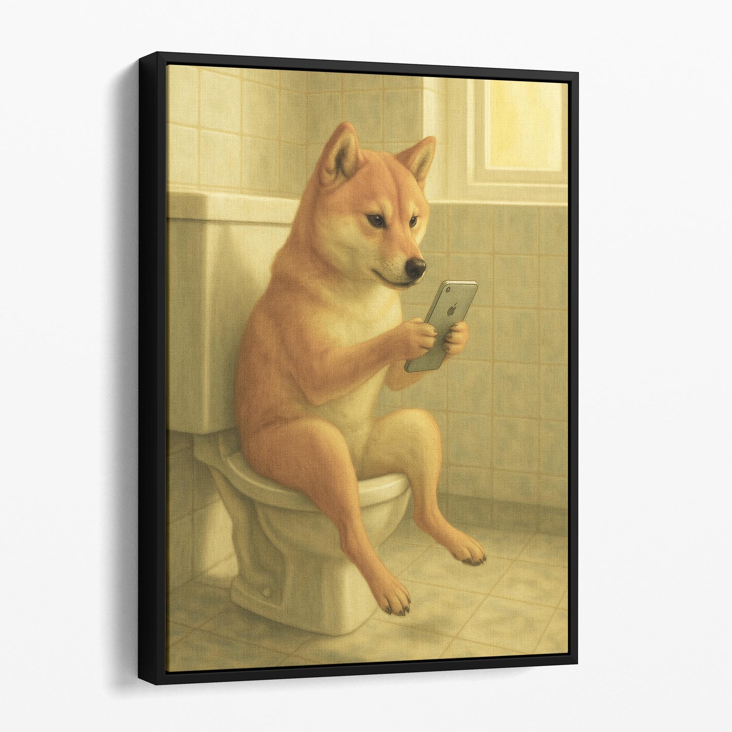 Shiba Inu On The Phone On The Toilet
